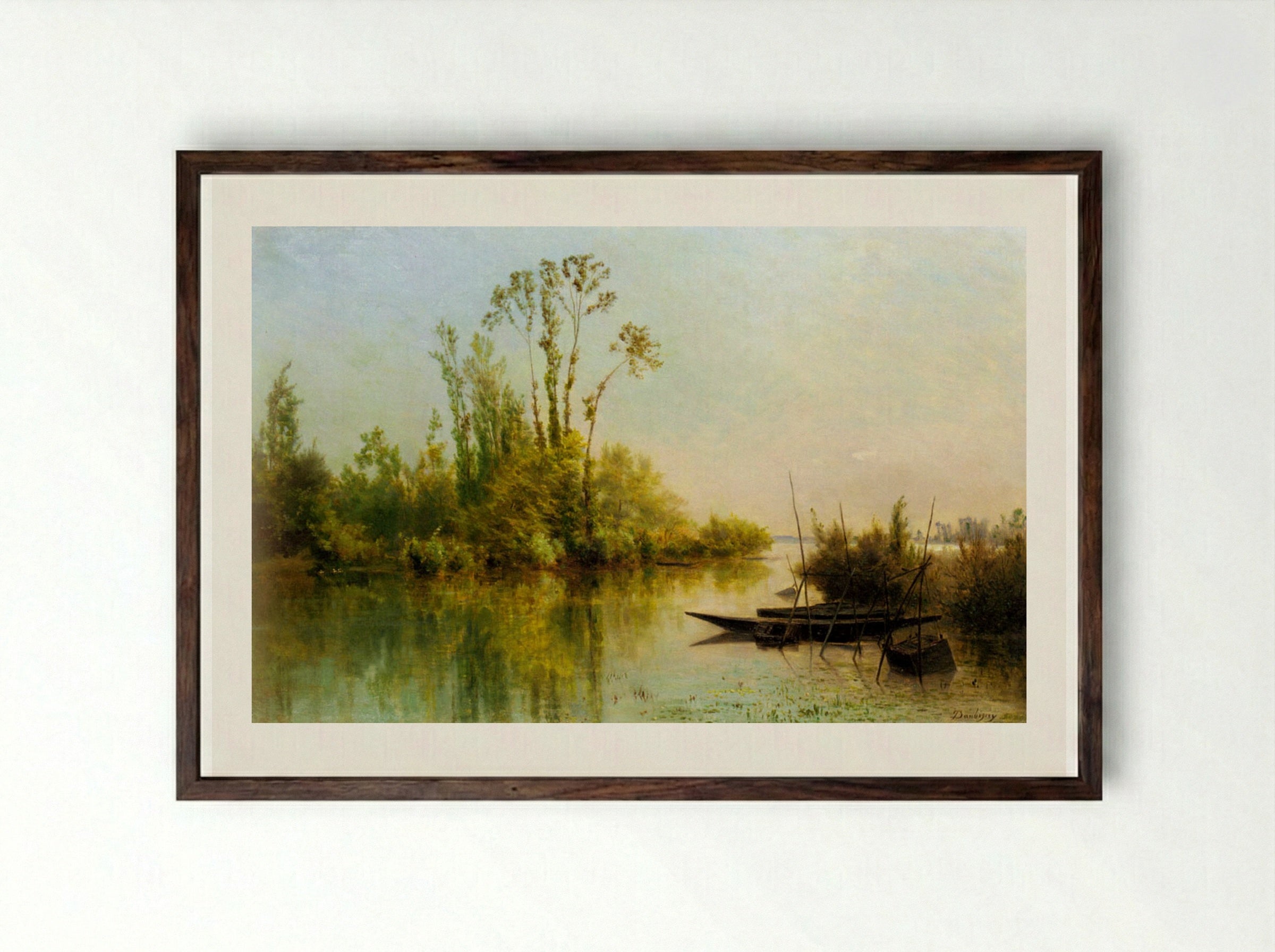The Isles Vierges at Bezons - Charles-Francois Daubigny - Framed Print Dark Wood