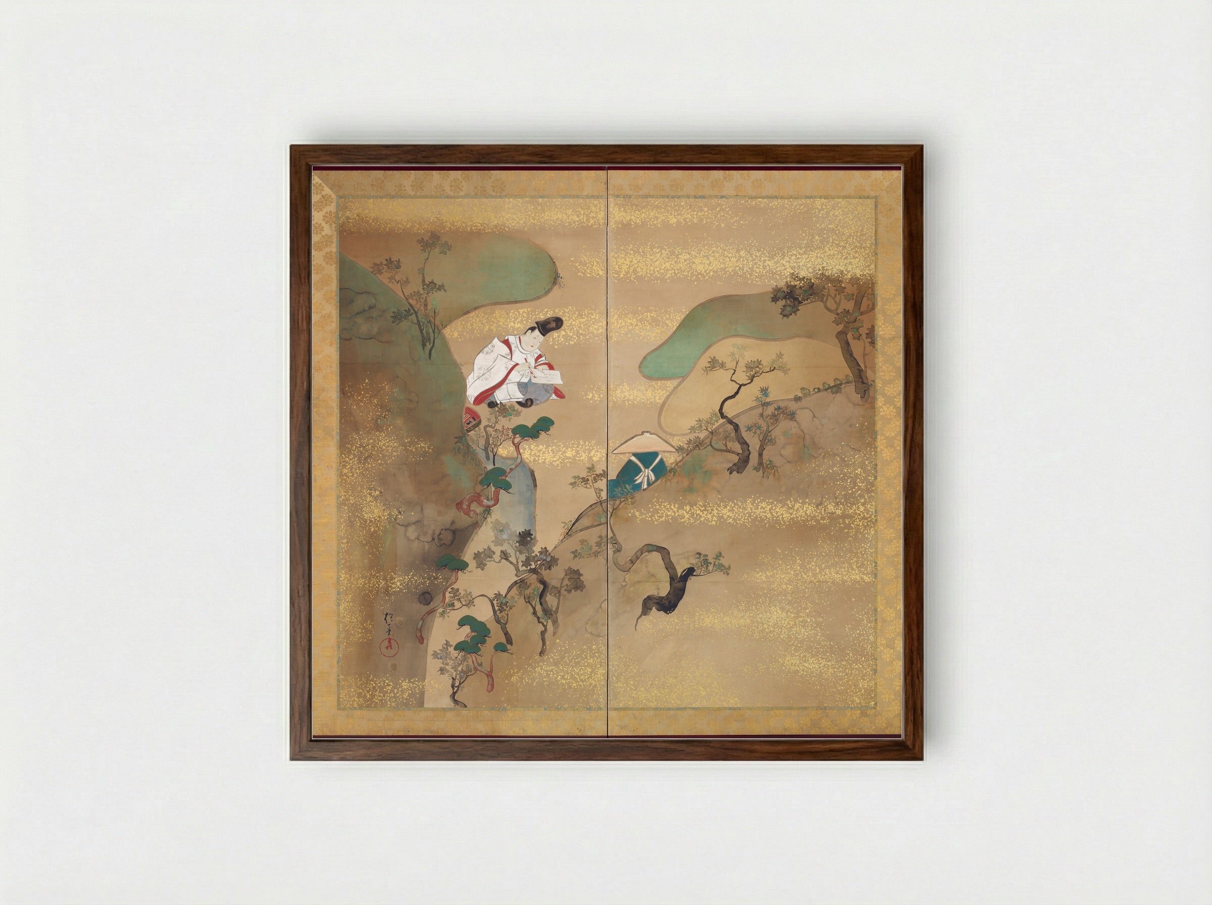 The Ivy Way through Mount Utsu (Utsuyama) - Sakai Hōitsu - Framed Print Dark Wood