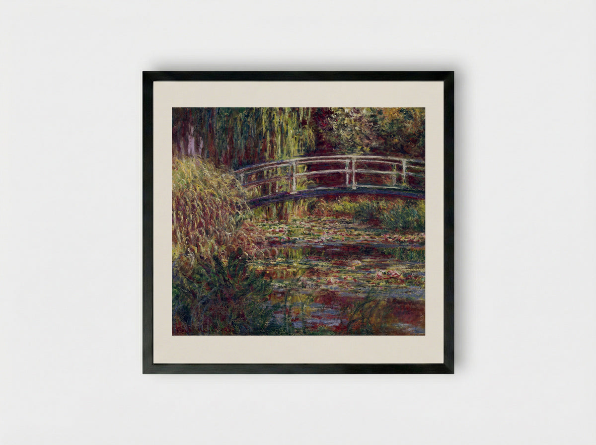 The Japanese Bridge (The Water-Lily Pond, Symphony in Rose) - Claude Monet - Framed Print Black