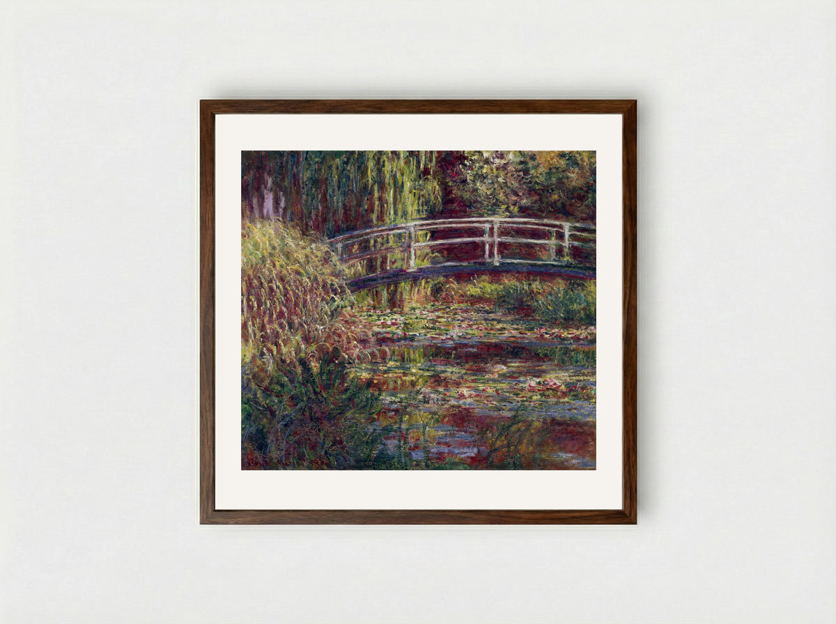 The Japanese Bridge (The Water-Lily Pond, Symphony in Rose) - Claude Monet - Framed Print Dark Wood