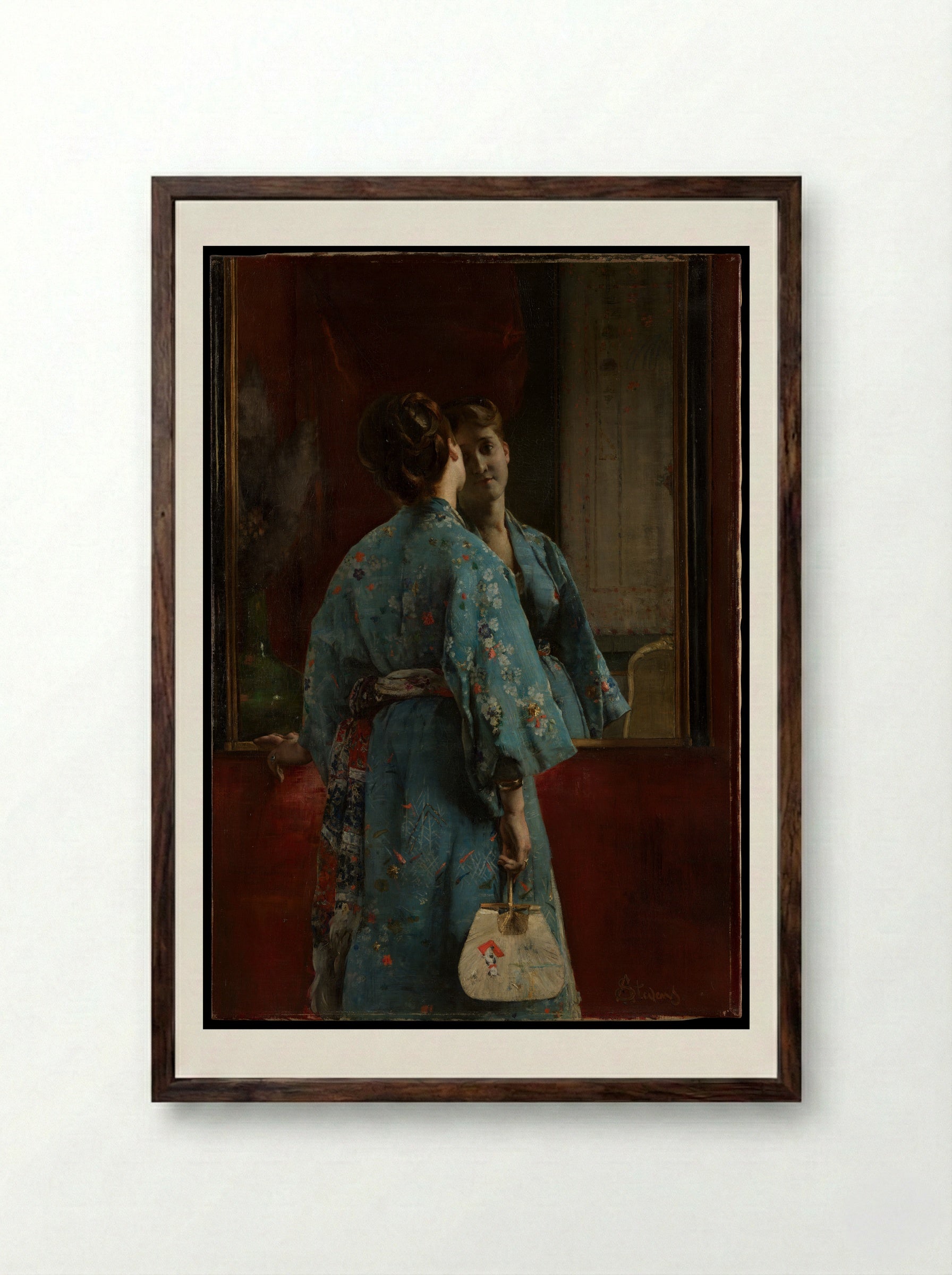 The Japanese Robe - Alfred Stevens - Framed Print Dark Wood