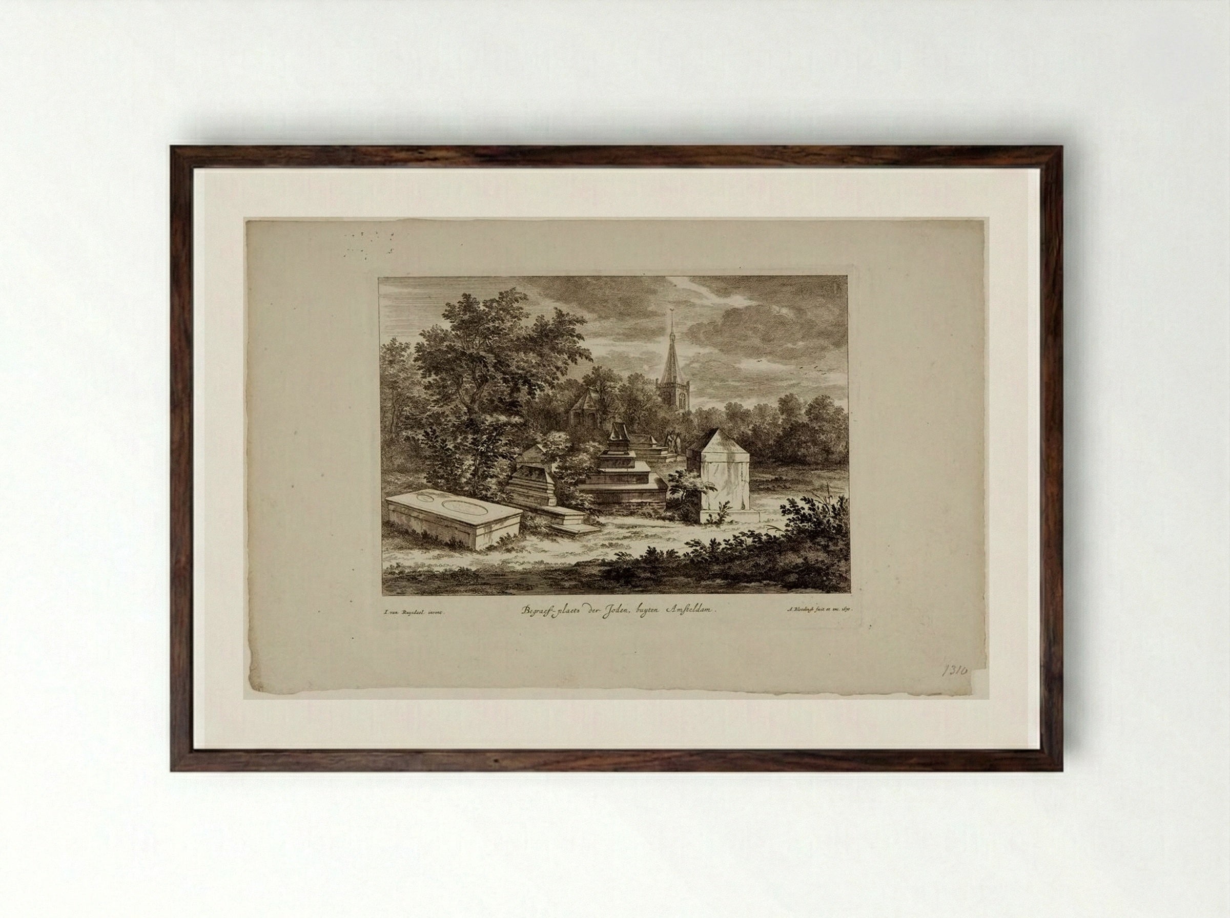 The Jewish Burial Ground at Ouderkerk - Abraham Bloteling - Framed Print Dark Wood