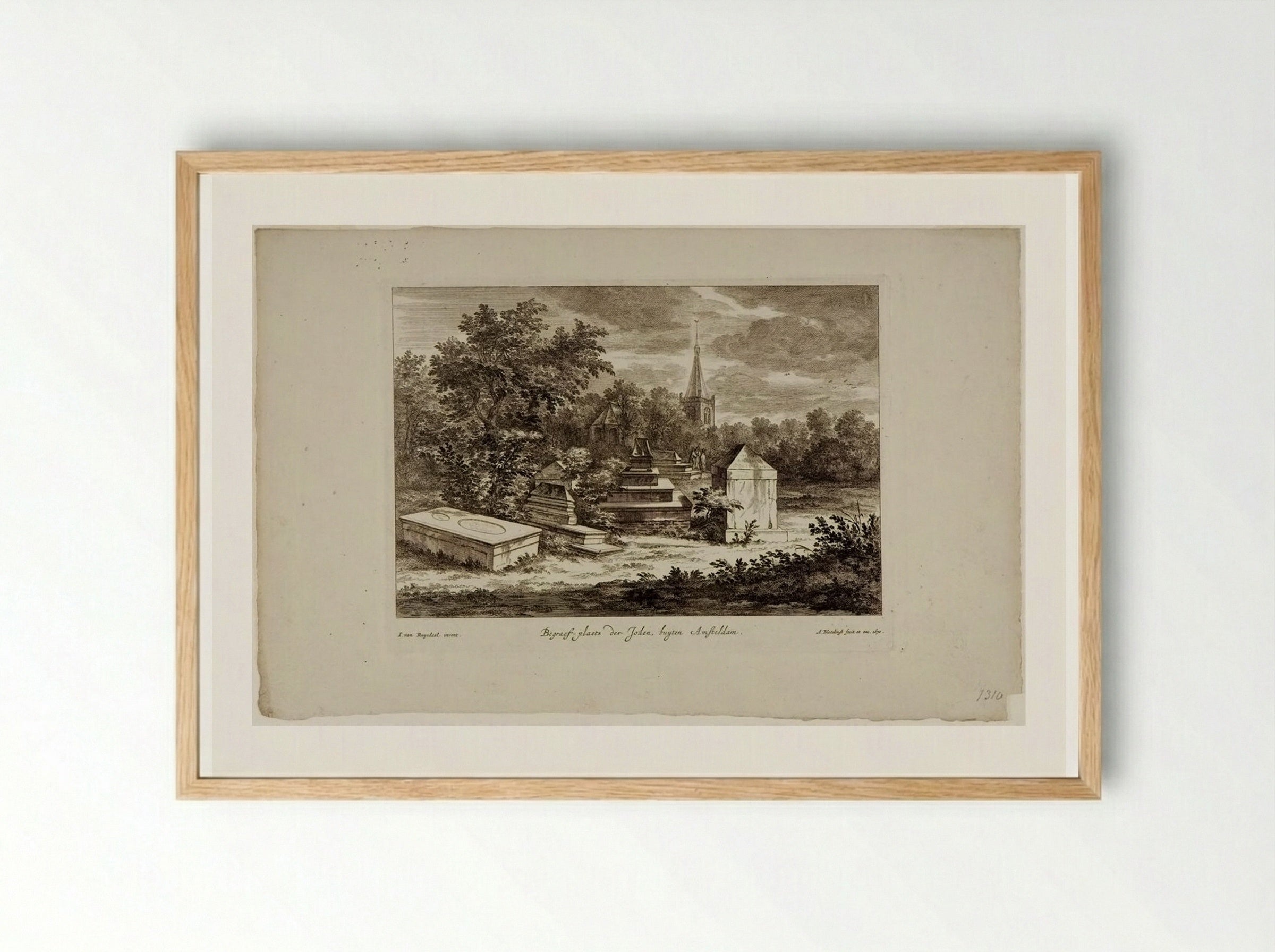 The Jewish Burial Ground at Ouderkerk - Abraham Bloteling - Framed Print Wood
