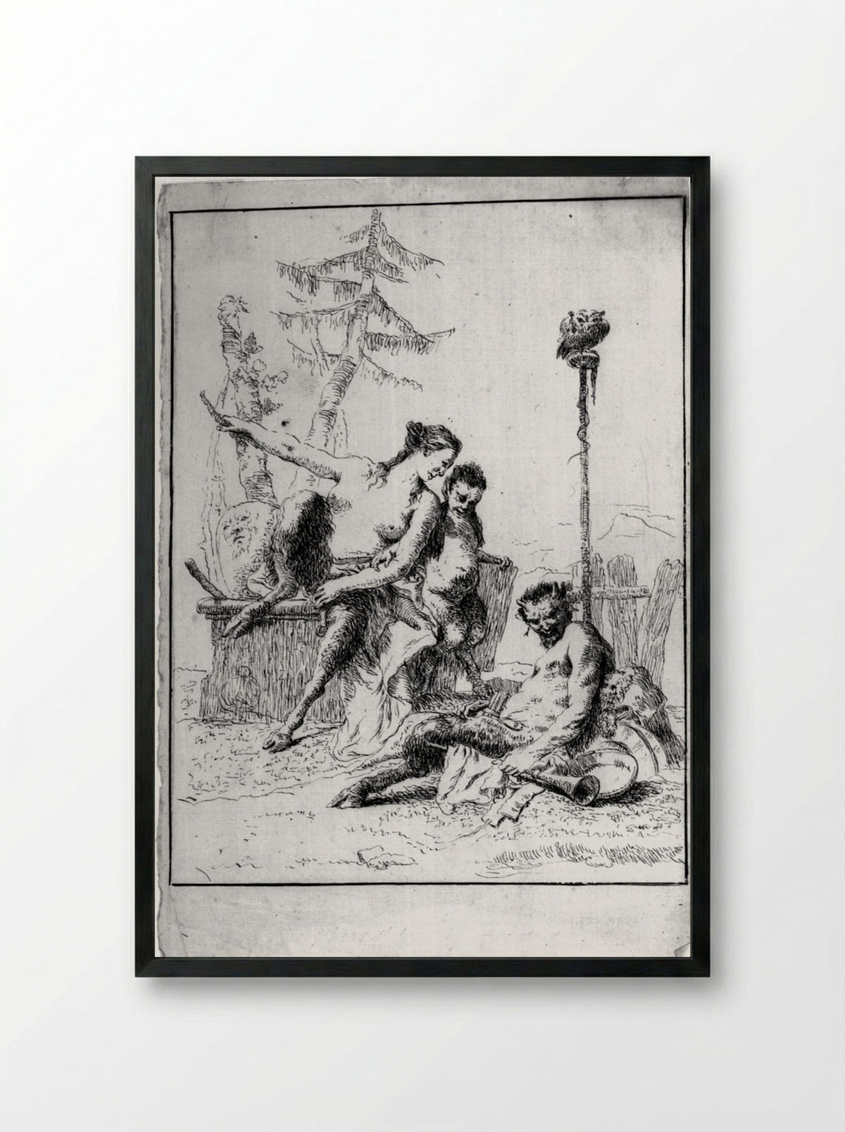 The Joyous Satyr and His Family - Giovanni Battista Tiepolo - Framed Print Black