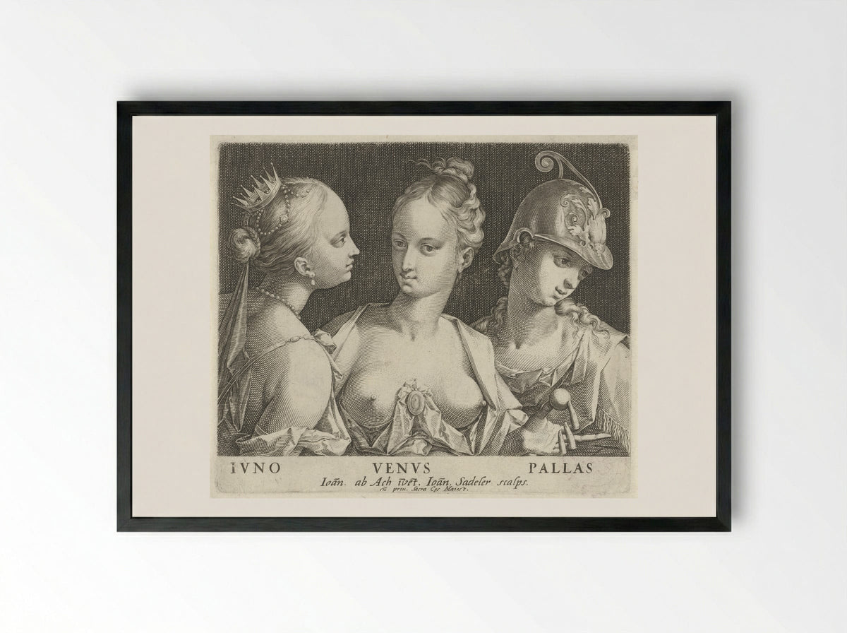 The Judgement of Paris: Juno, Venus, and Pallas - Johann Sadeler I - Framed Print Black