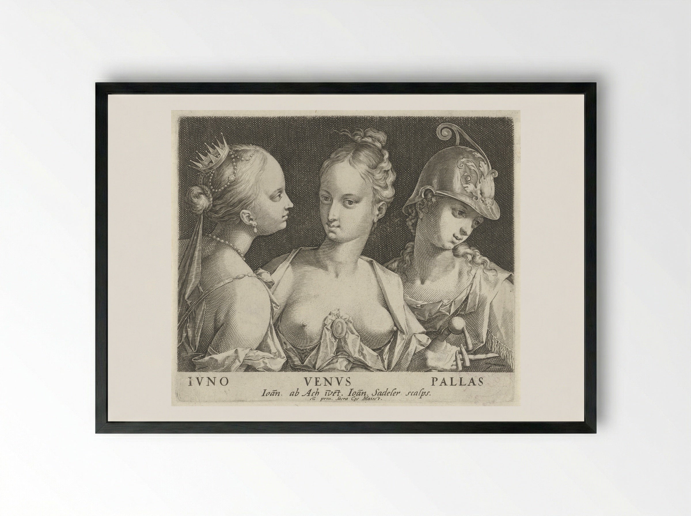 The Judgement of Paris: Juno, Venus, and Pallas - Johann Sadeler I - Framed Print Black