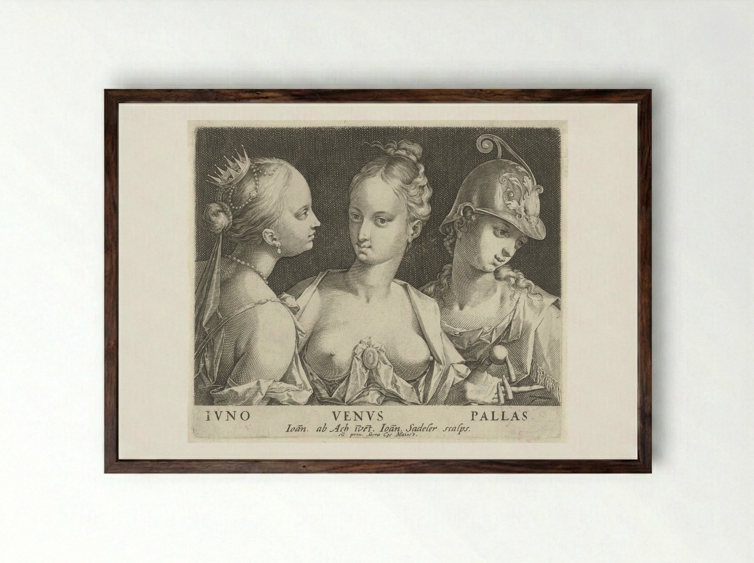 The Judgement of Paris: Juno, Venus, and Pallas - Johann Sadeler I - Framed Print Dark Wood