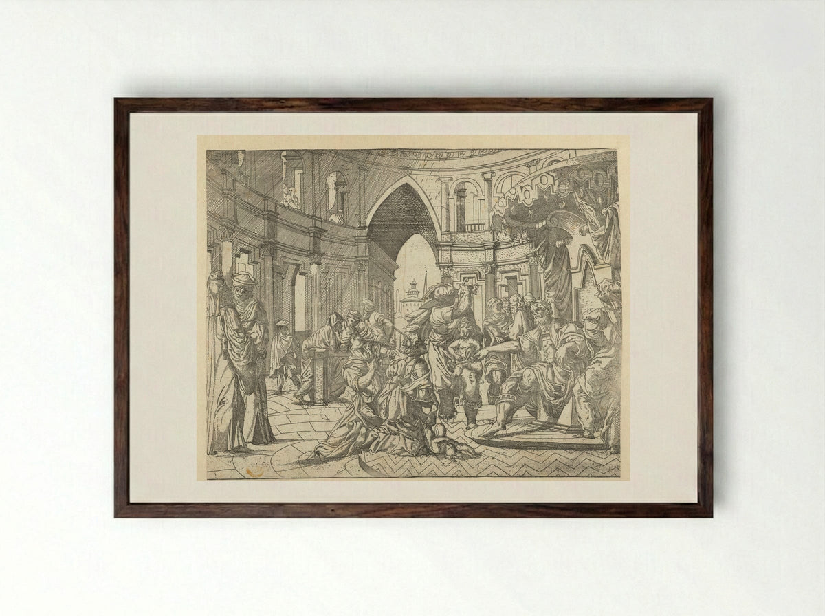 The Judgement of Solomon - Monogrammist SAF - Framed Print Dark Wood