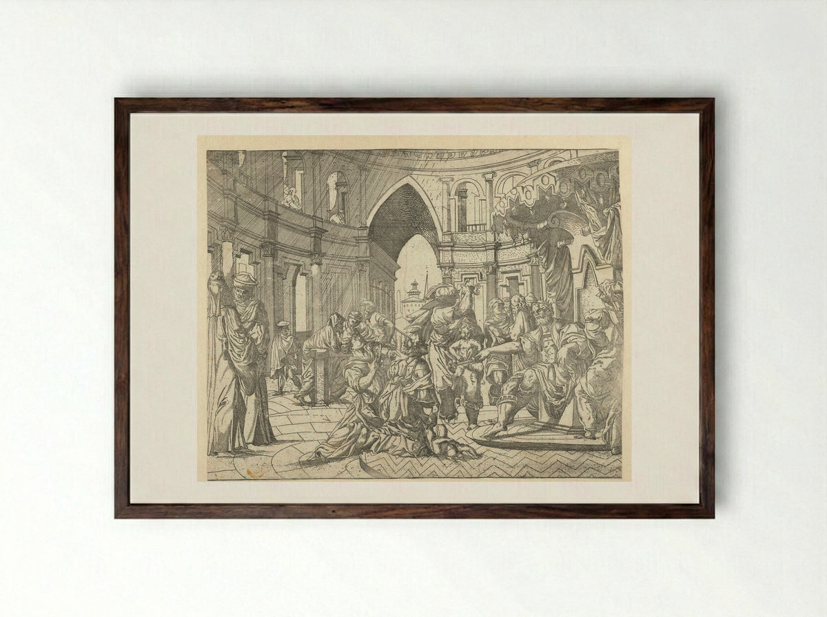 The Judgement of Solomon - Monogrammist SAF - Framed Print Dark Wood