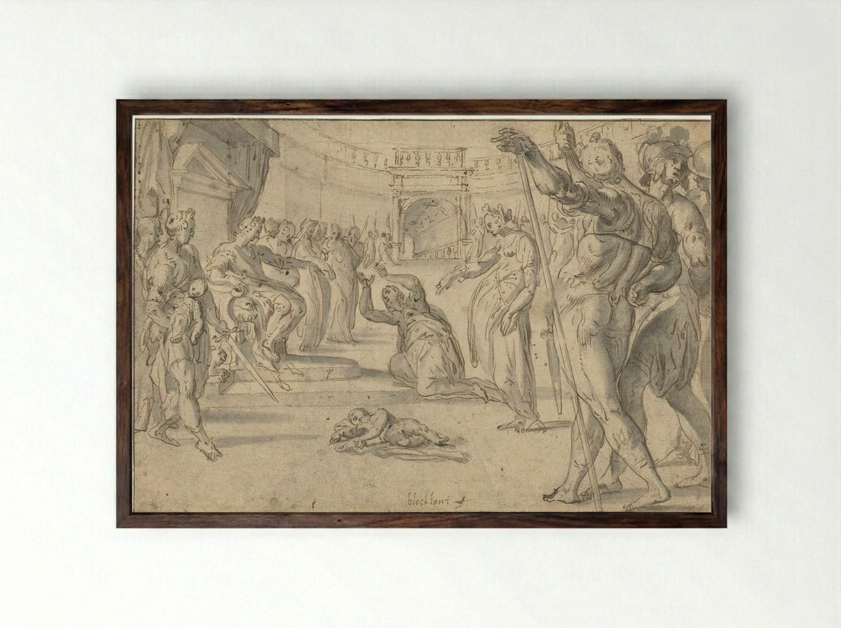 The Judgement of Solomon - Anthonie Blocklandt van Montfoort - Framed Print Dark Wood