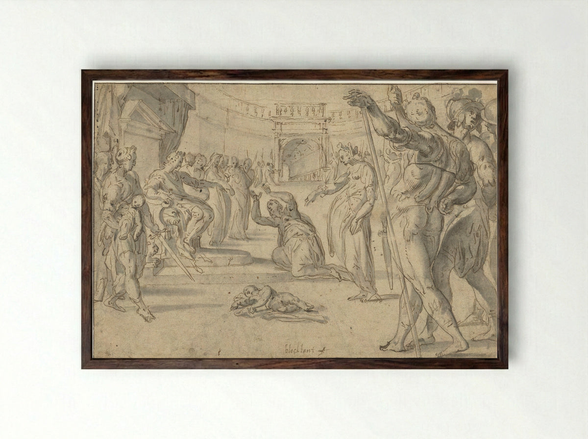 The Judgement of Solomon - Anthonie Blocklandt van Montfoort - Framed Print Dark Wood