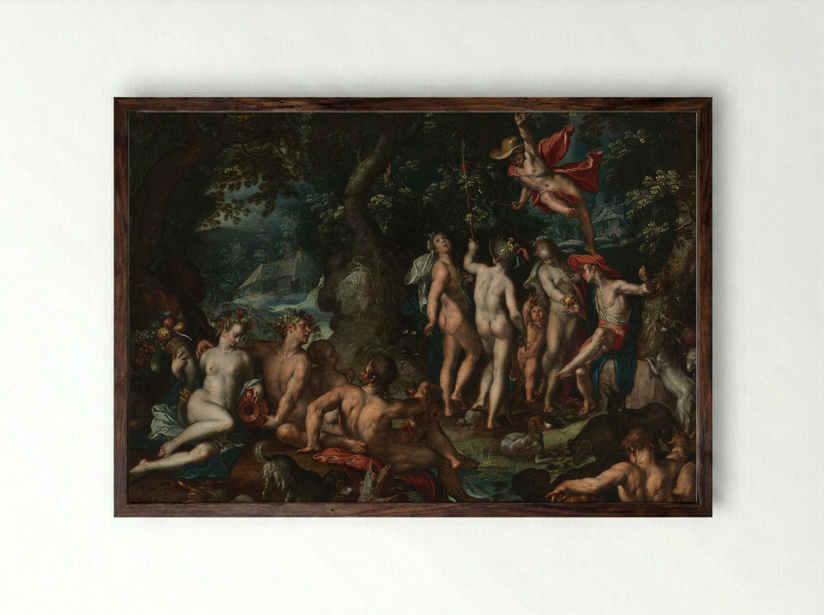 The Judgment of Paris - Joachim Anthoniz Wtewael - Framed Print Dark Wood