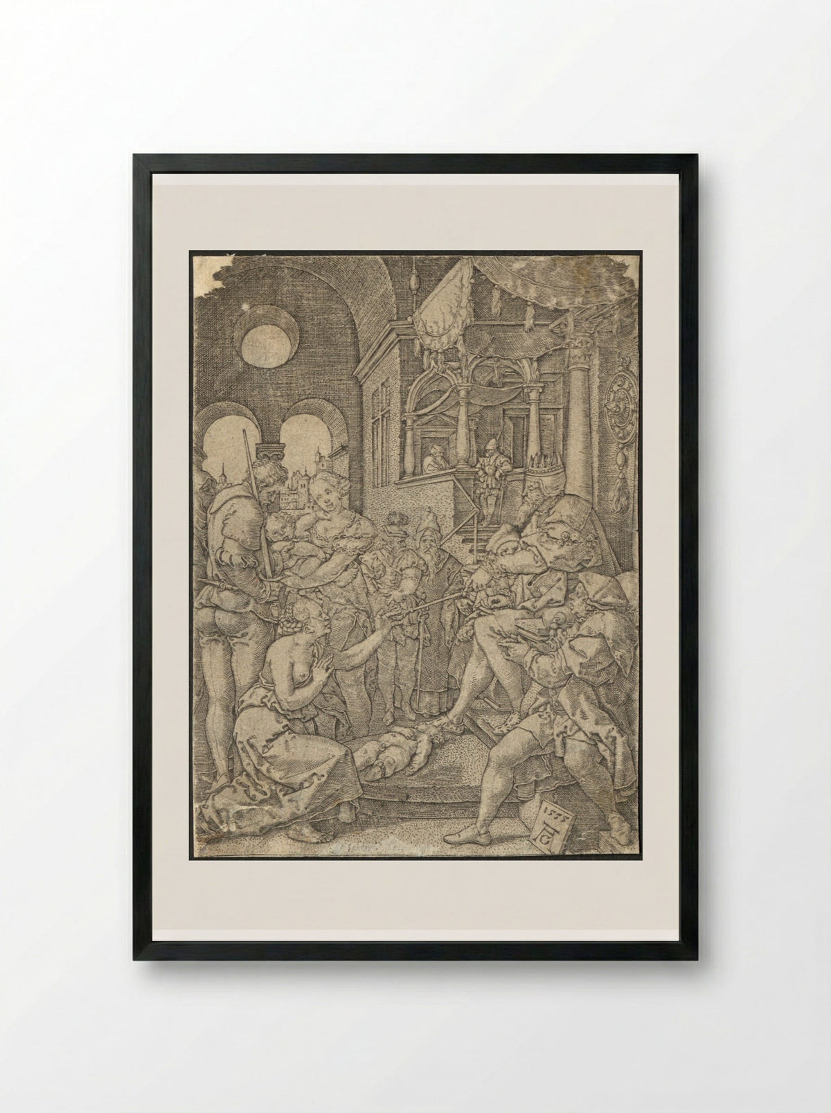 The Judgment of Solomon - Heinrich Aldegrever - Framed Print Black