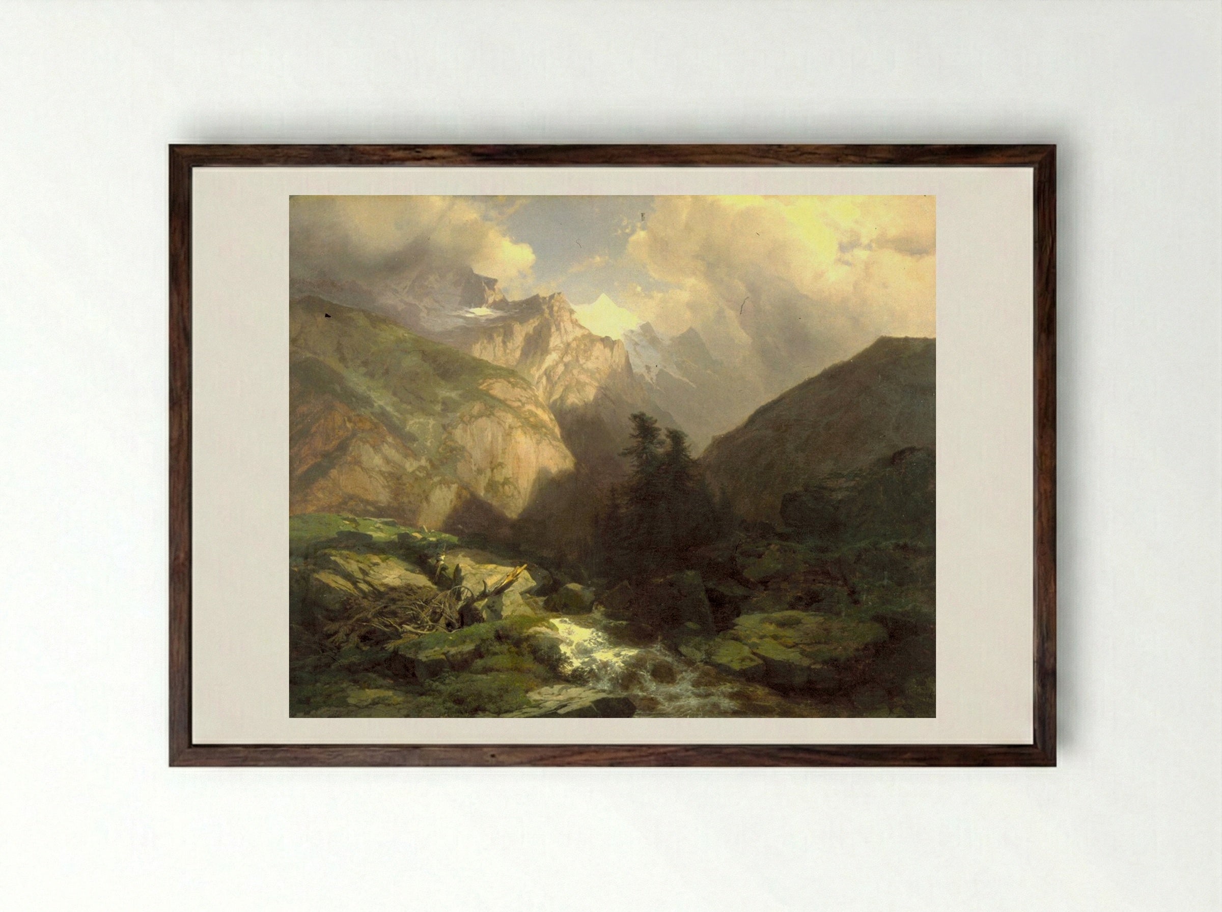 The Jungfrau - Alexandre Calame - Framed Print Dark Wood