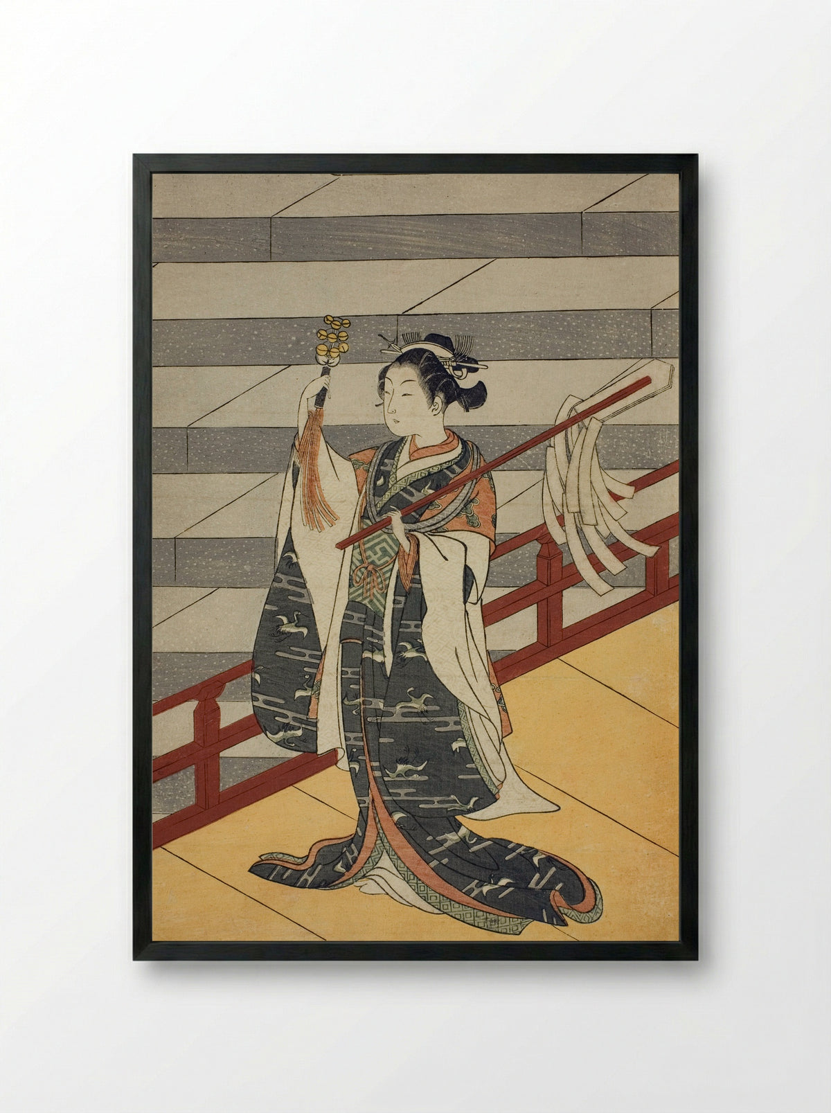 The Kagura Dance - Suzuki Harunobu - Framed Print Black