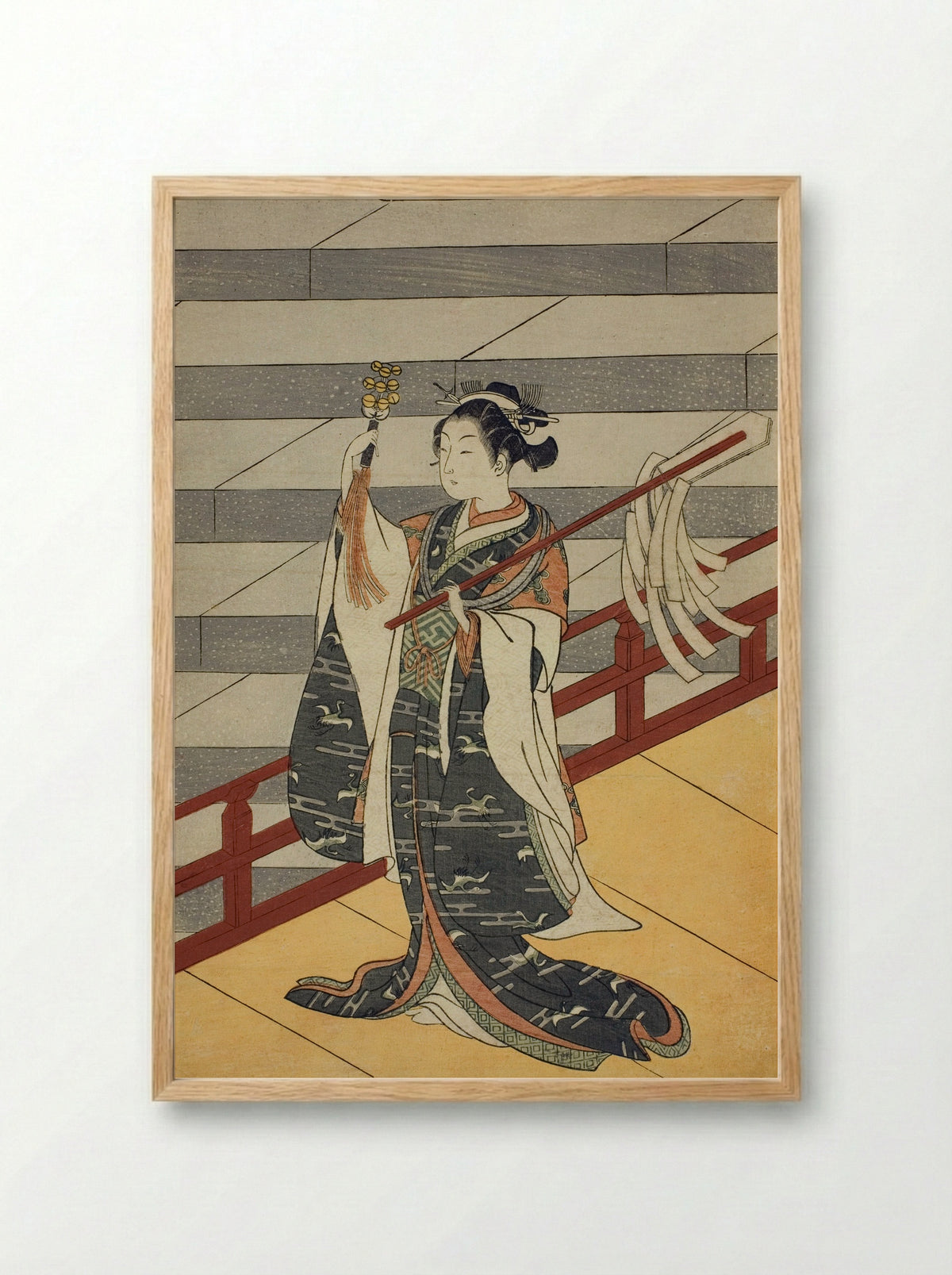 The Kagura Dance - Suzuki Harunobu - Framed Print Wood