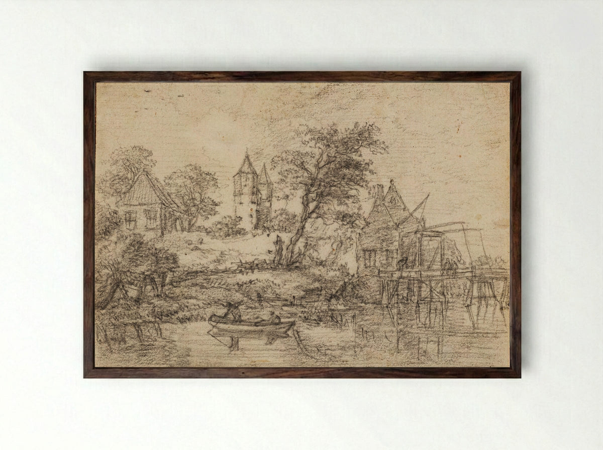 The Kamperbuitenpoort in Amersfoort - Jacob van Ruisdael - Framed Print Dark Wood