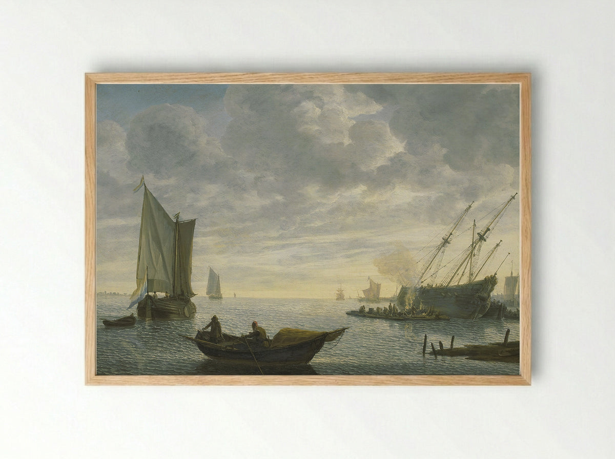 The Keelhauling of the Surgeon of Admiral Jan van Nes - Lieve Pietersz. Verschuier - Framed Print Wood