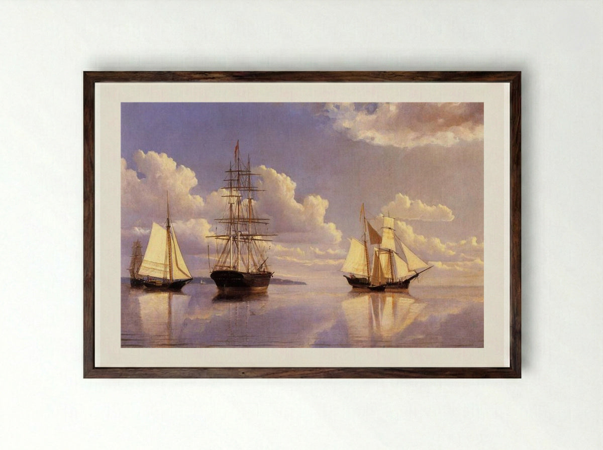 The Kennebec River, Waiting for Wind and Tide - William Bradford - Framed Print Dark Wood