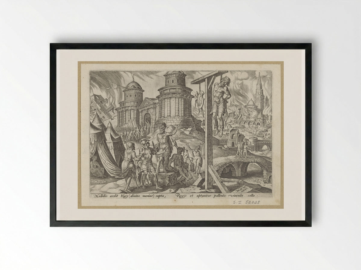 The King of Ai Hanged - Philips Galle - Framed Print Black