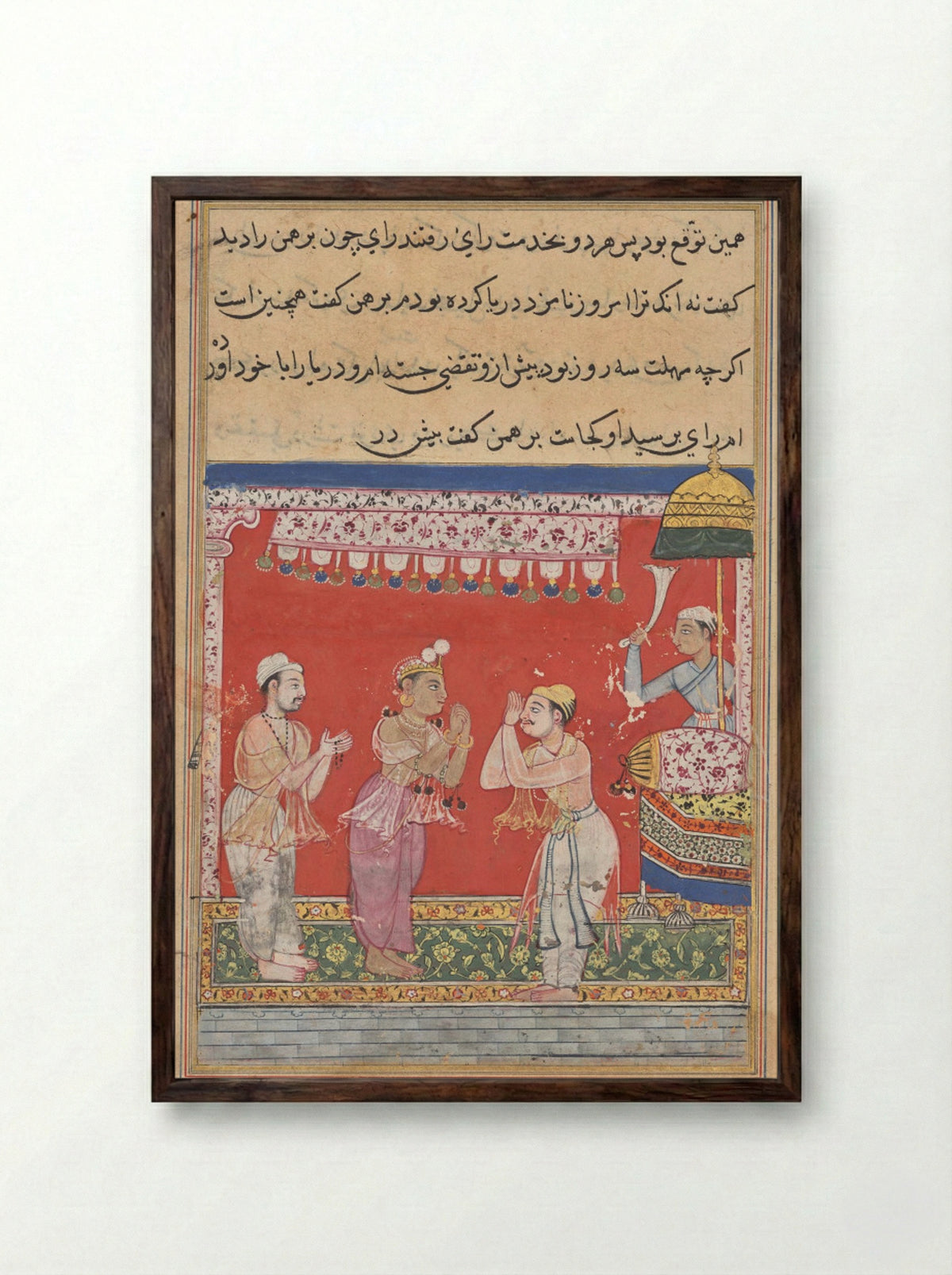 The King of the Ocean Arrives at the Court of the Raja - Ghulam 'Ali - Framed Print Dark Wood