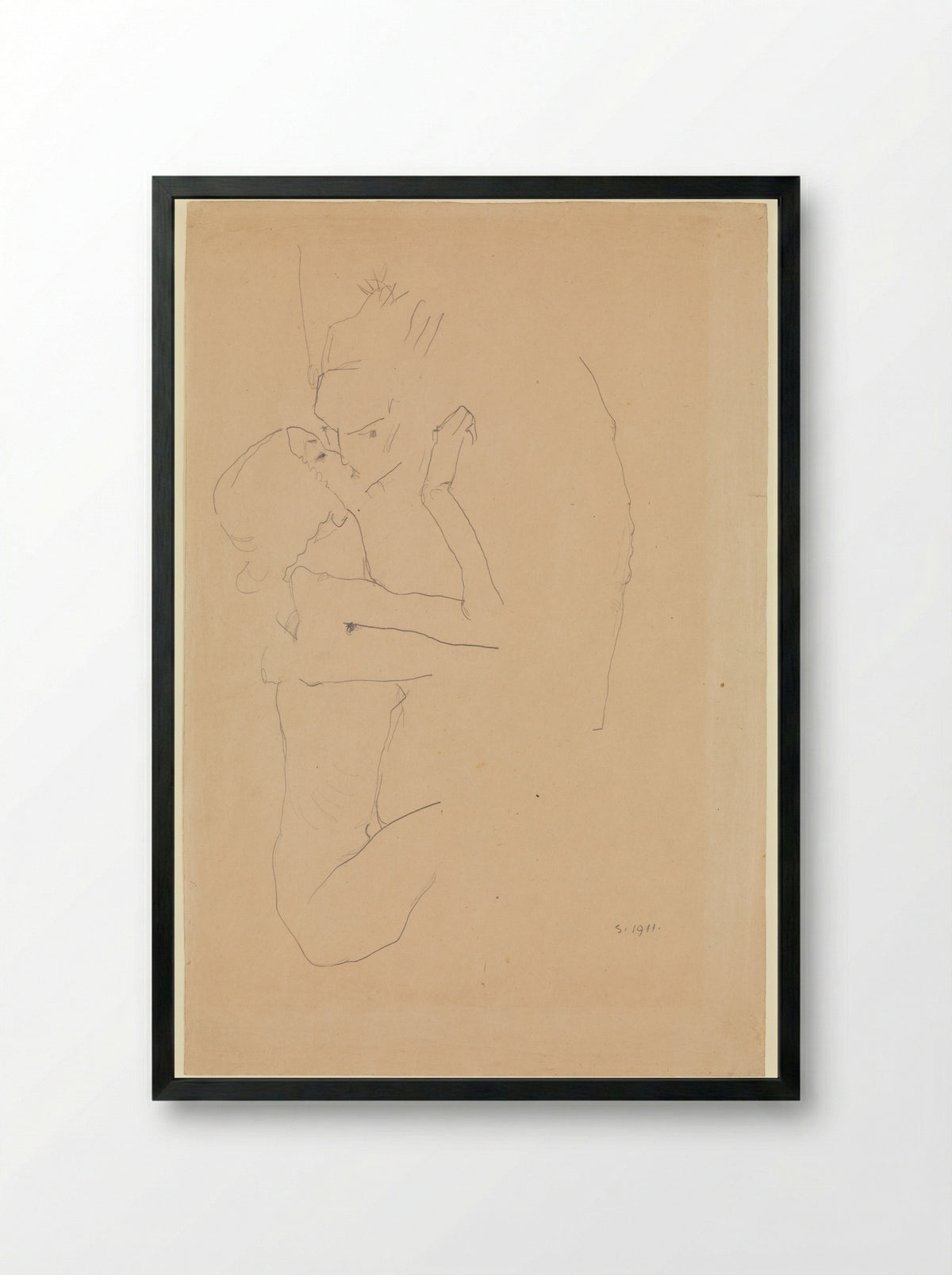 The Kiss (Lovers) - Egon Schiele - Framed Print Black