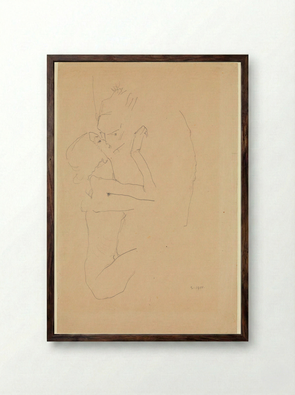 The Kiss (Lovers) - Egon Schiele - Framed Print Dark Wood