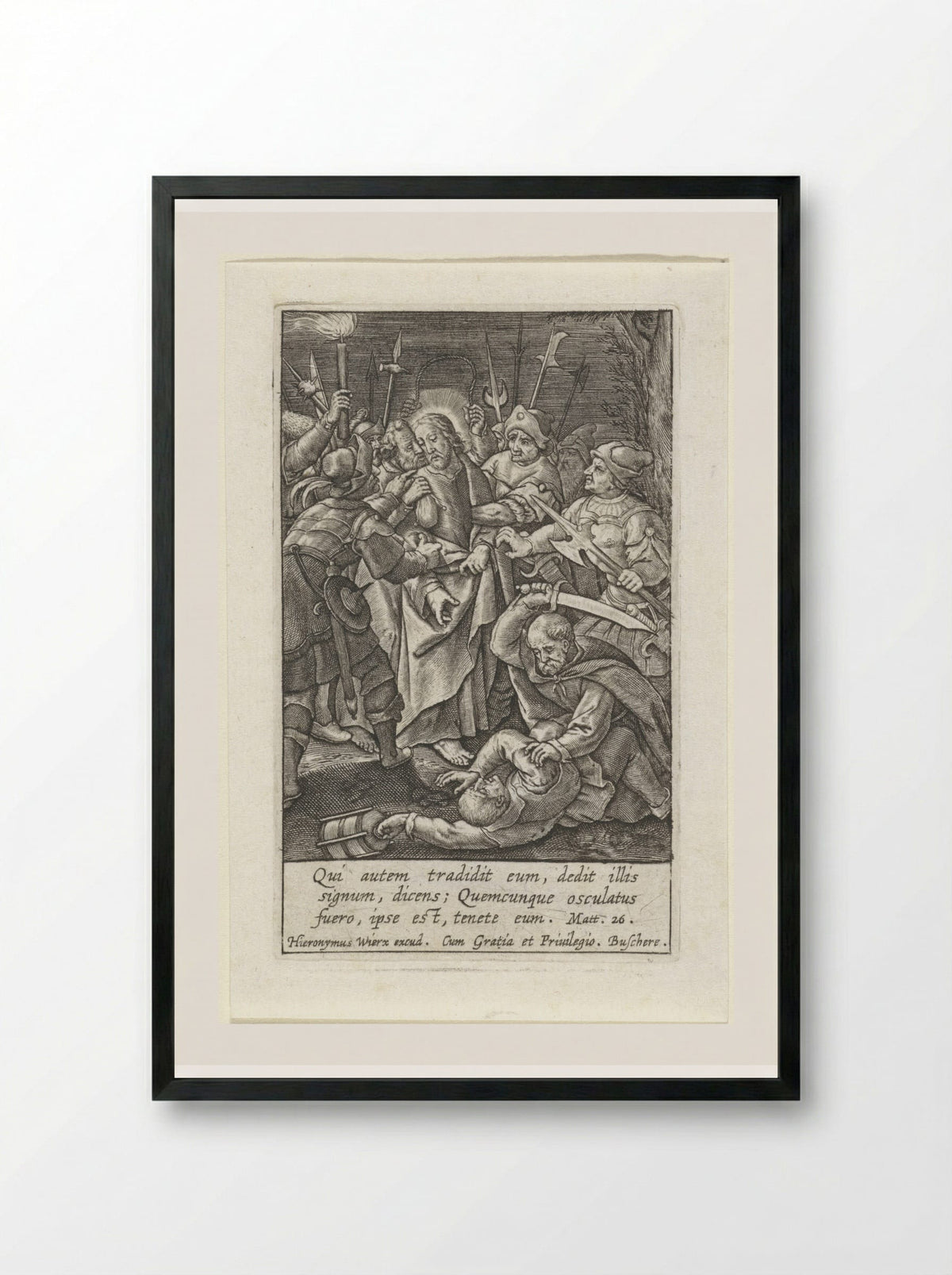 The Kiss of Judas and the Arrest of Christ - Hieronymus Wierix - Framed Print Black