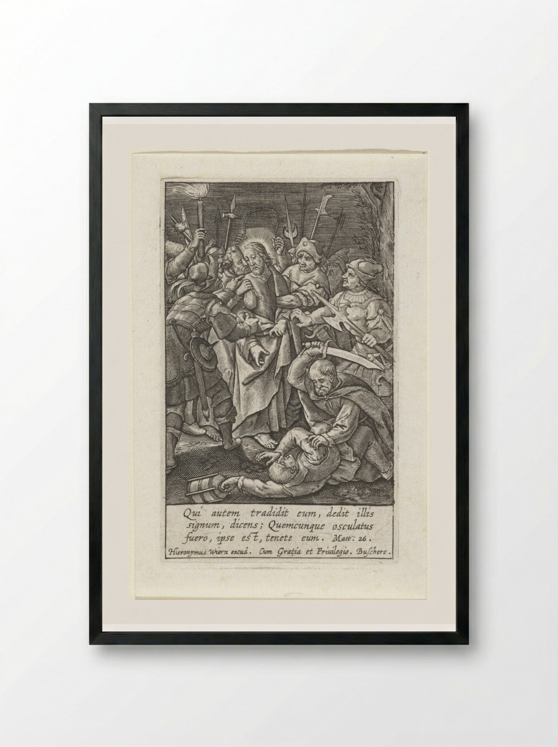 The Kiss of Judas and the Arrest of Christ - Hieronymus Wierix - Framed Print Black