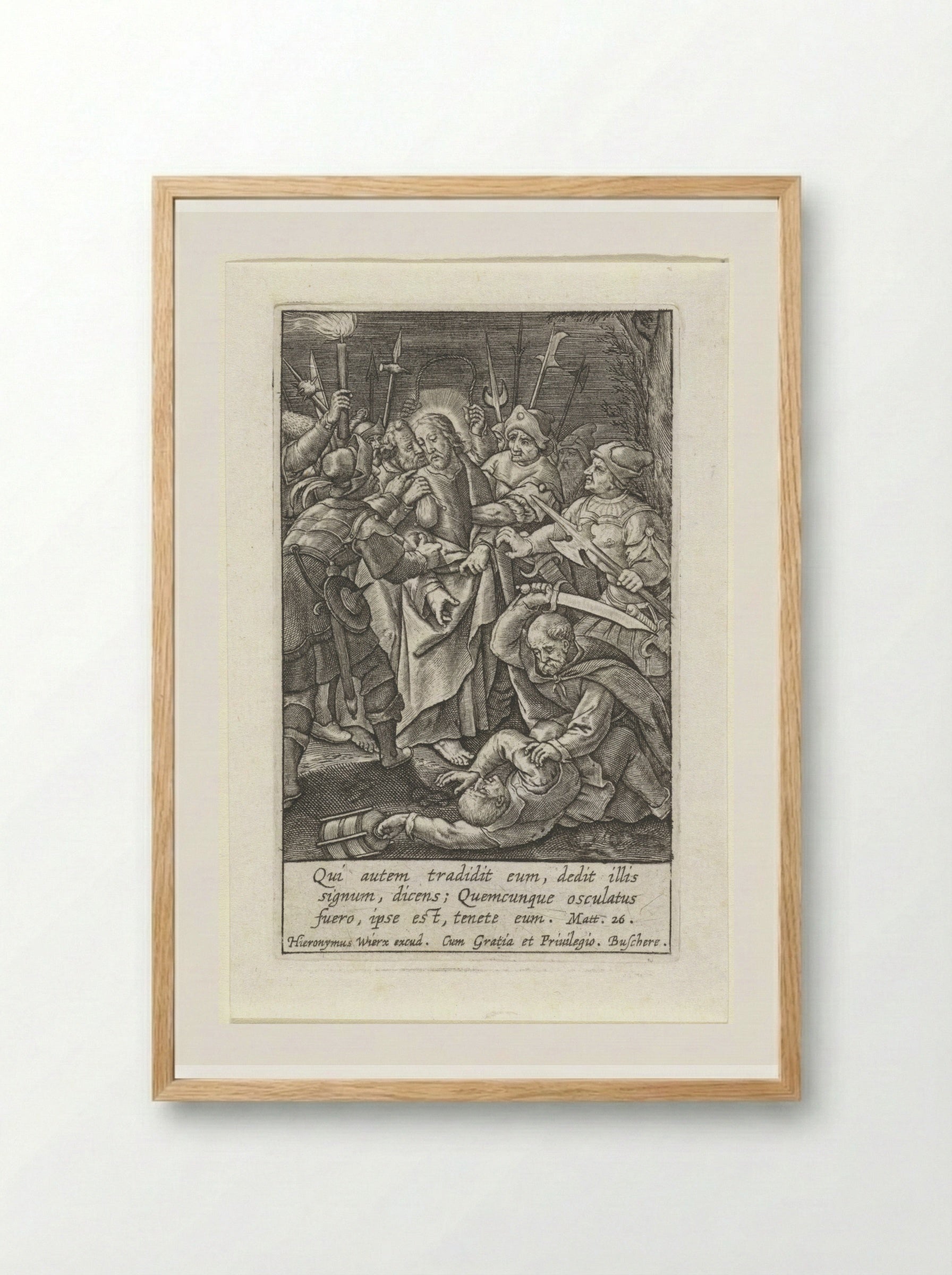 The Kiss of Judas and the Arrest of Christ - Hieronymus Wierix - Framed Print Wood
