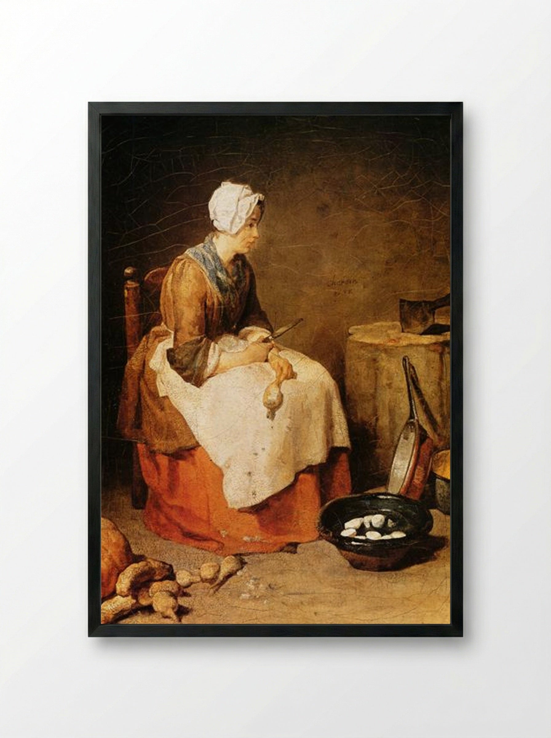 The Kitchen Maid - Jean-Baptiste-Siméon Chardin - Framed Print Black