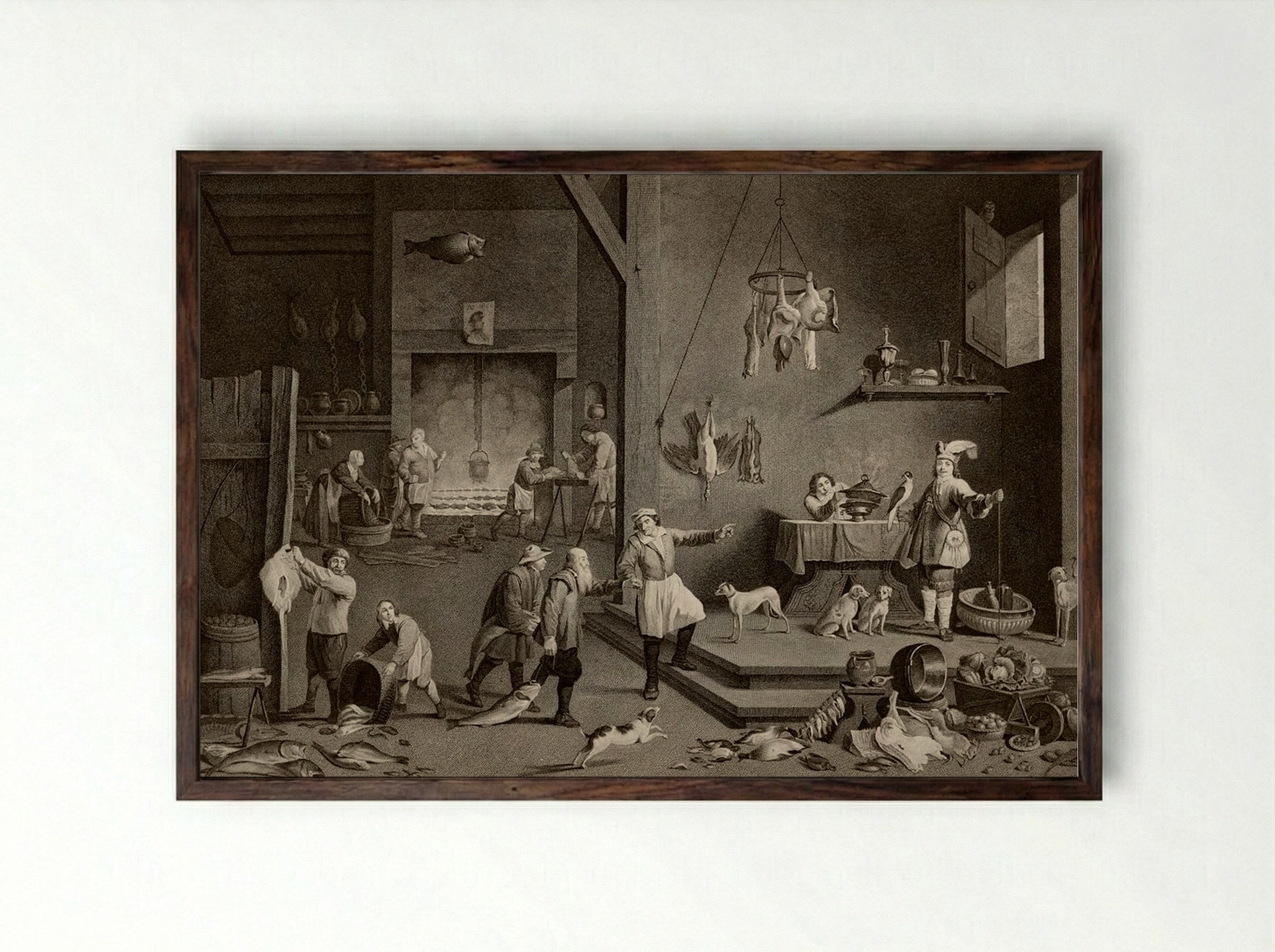 The Kitchen - Jean Baptiste Michel - Framed Print Dark Wood