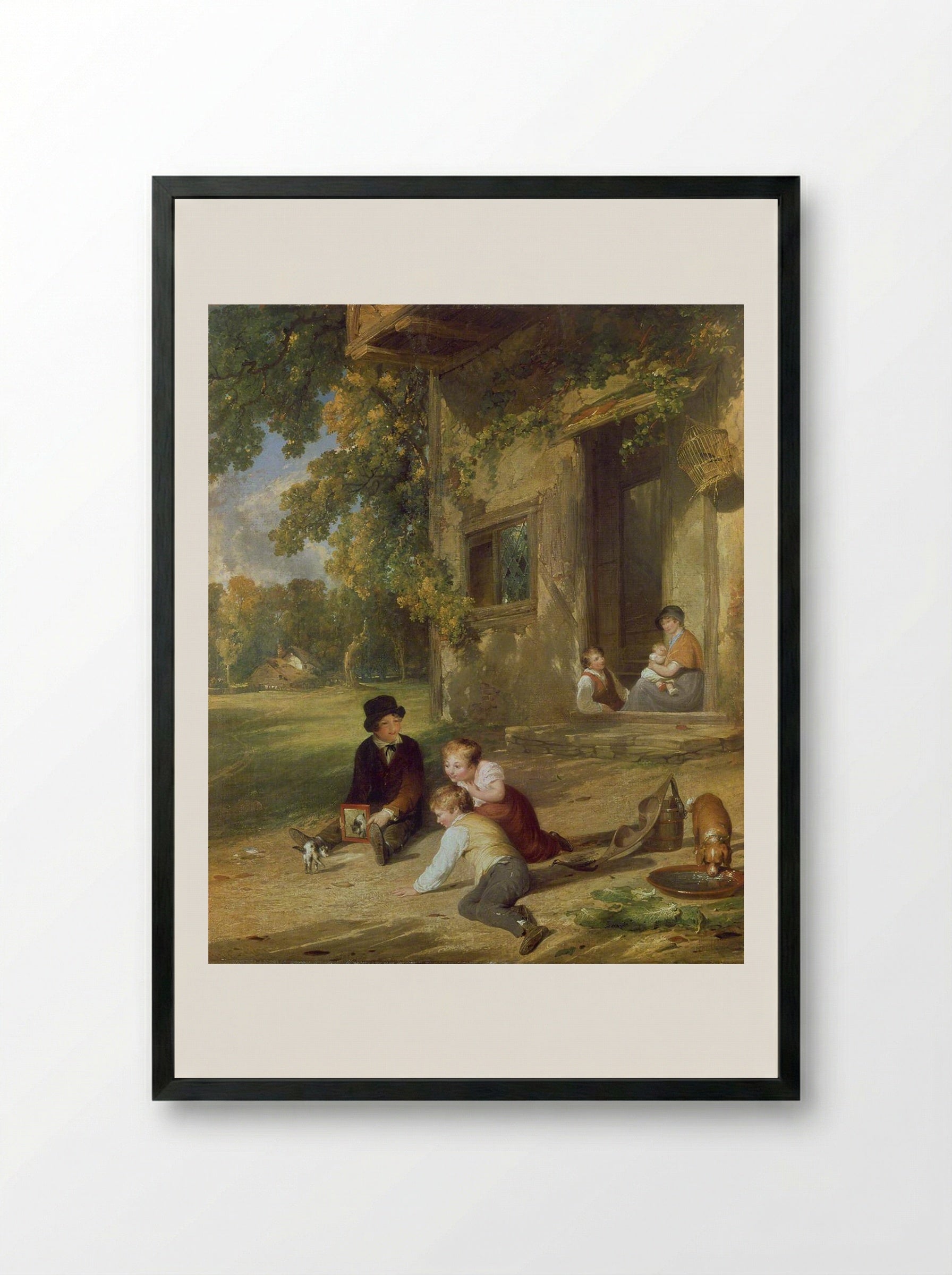 The Kitten Deceived - William Collins - Framed Print Black