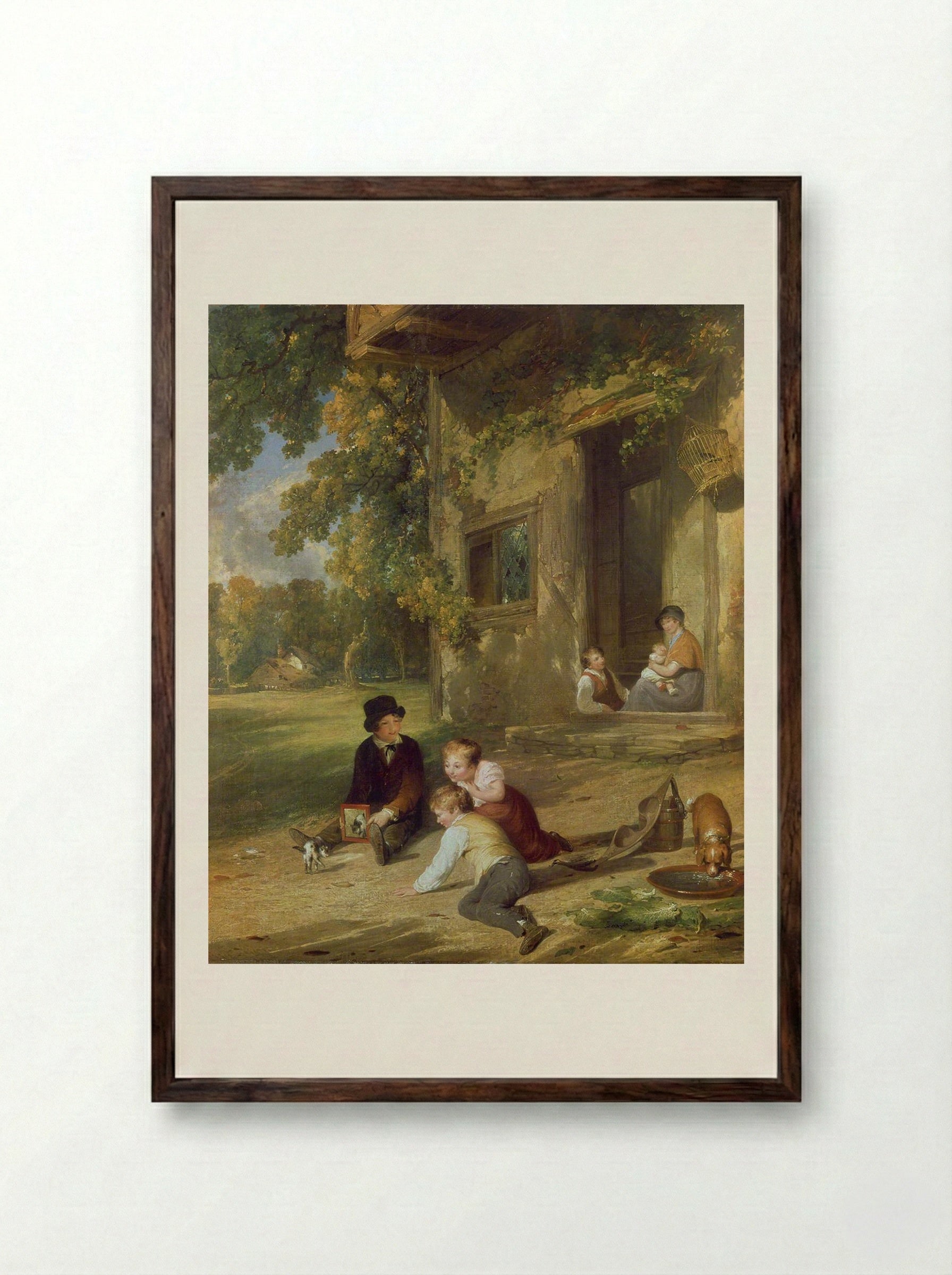 The Kitten Deceived - William Collins - Framed Print Dark Wood