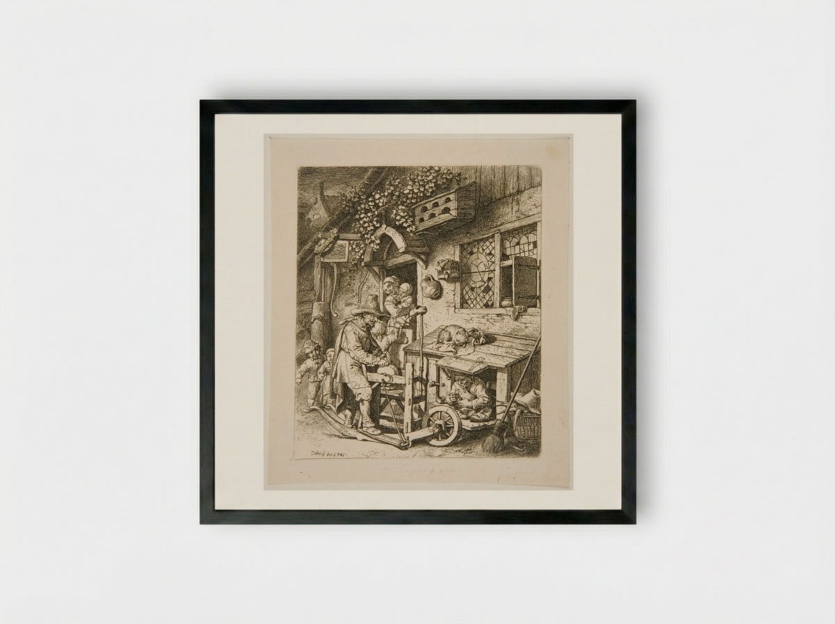 The Knife-Grinder - Christian Wilhelm Ernst Dietrich - Framed Print Black