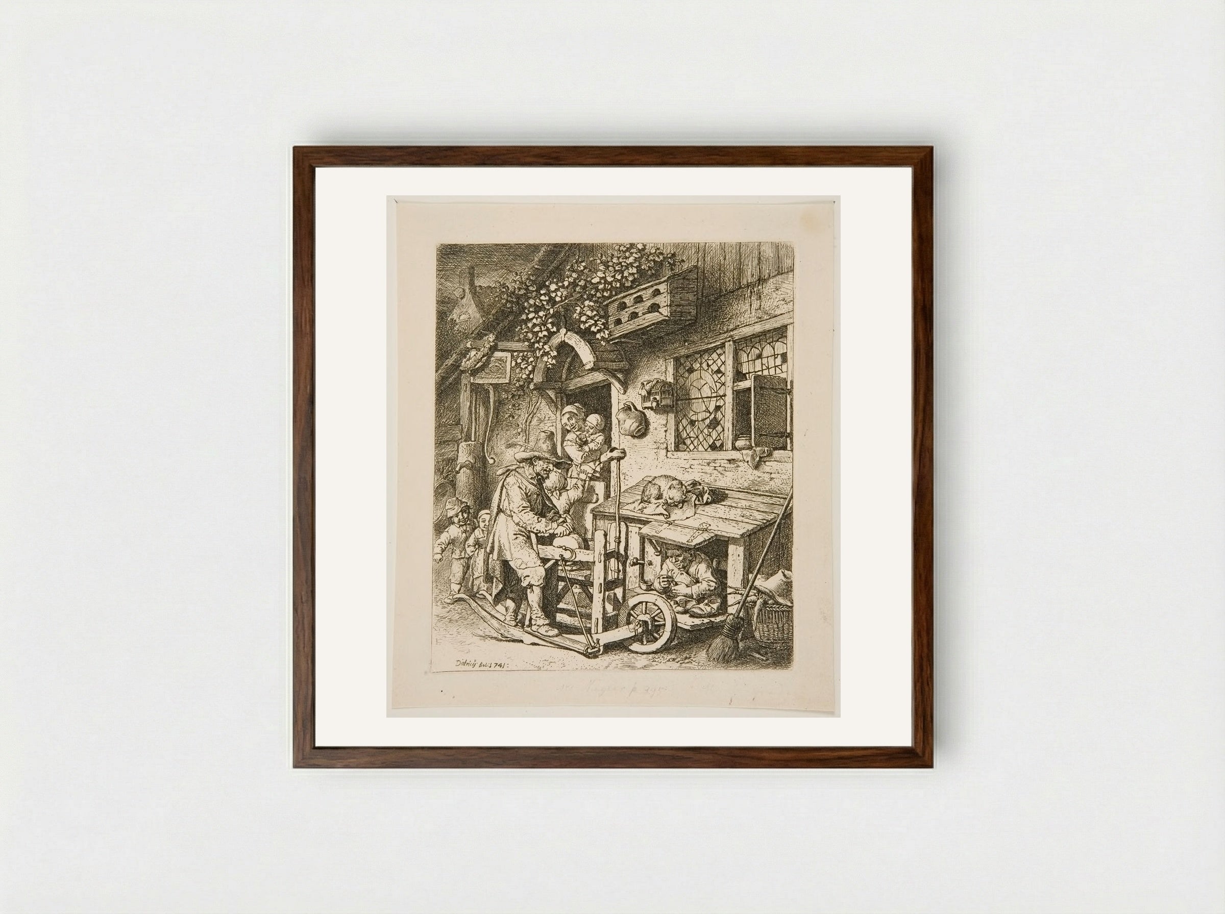 The Knife-Grinder - Christian Wilhelm Ernst Dietrich - Framed Print Dark Wood