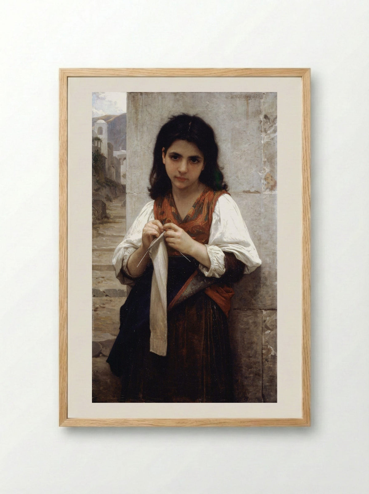 The Knitting Girl - William-Adolphe Bouguereau - Framed Print Wood