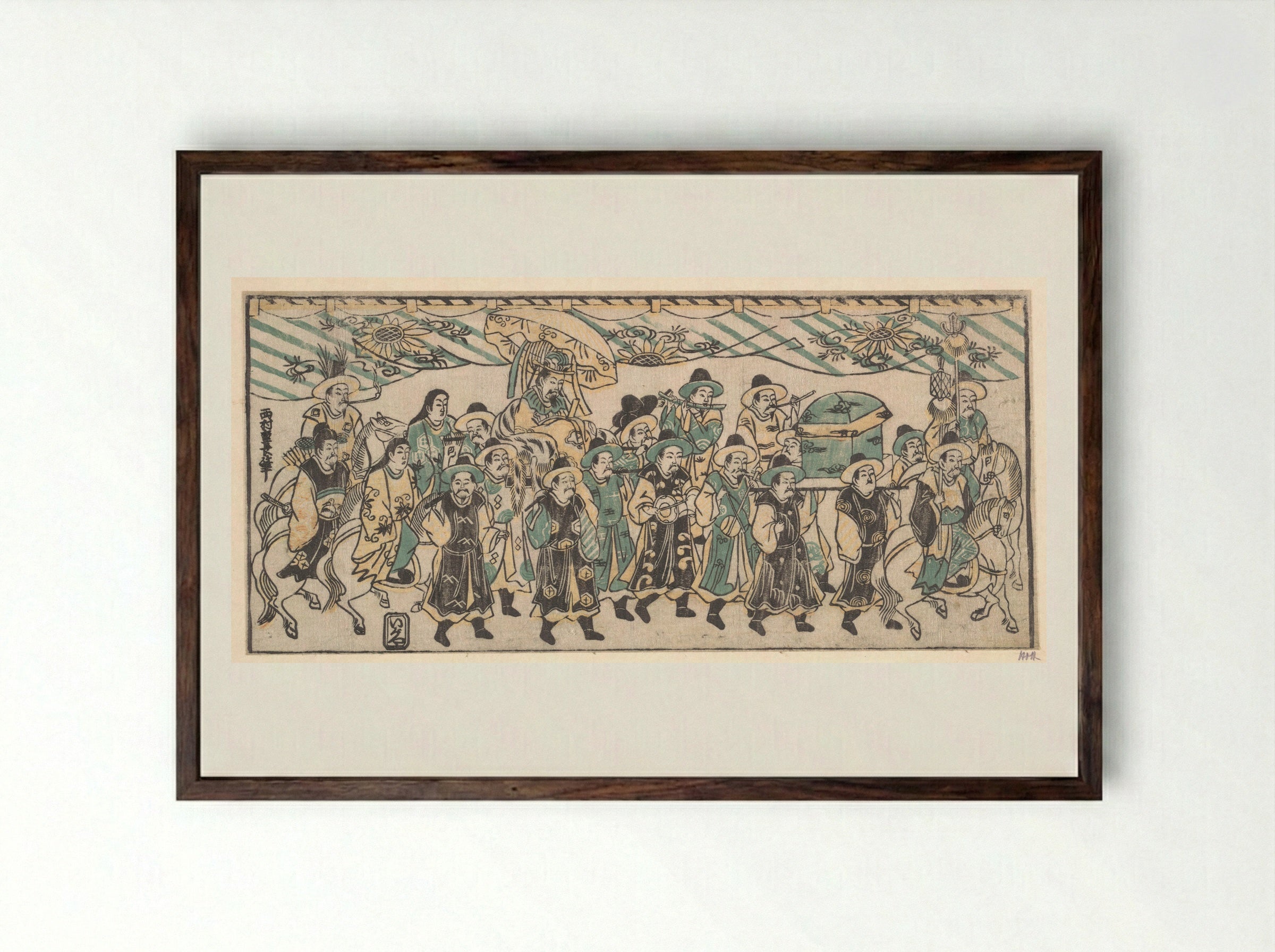 The Korean Ambassador on His Way to the Capital - Nishimura Shigenaga - Framed Print Dark Wood