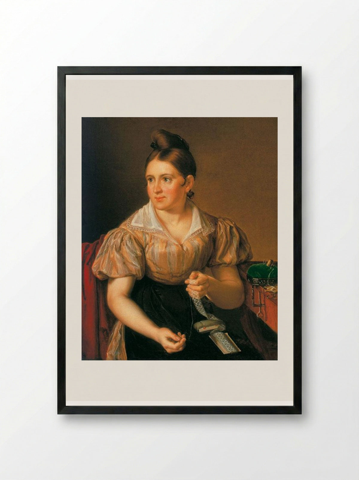 The Lace Maker - Vasily Tropinin - Framed Print Black