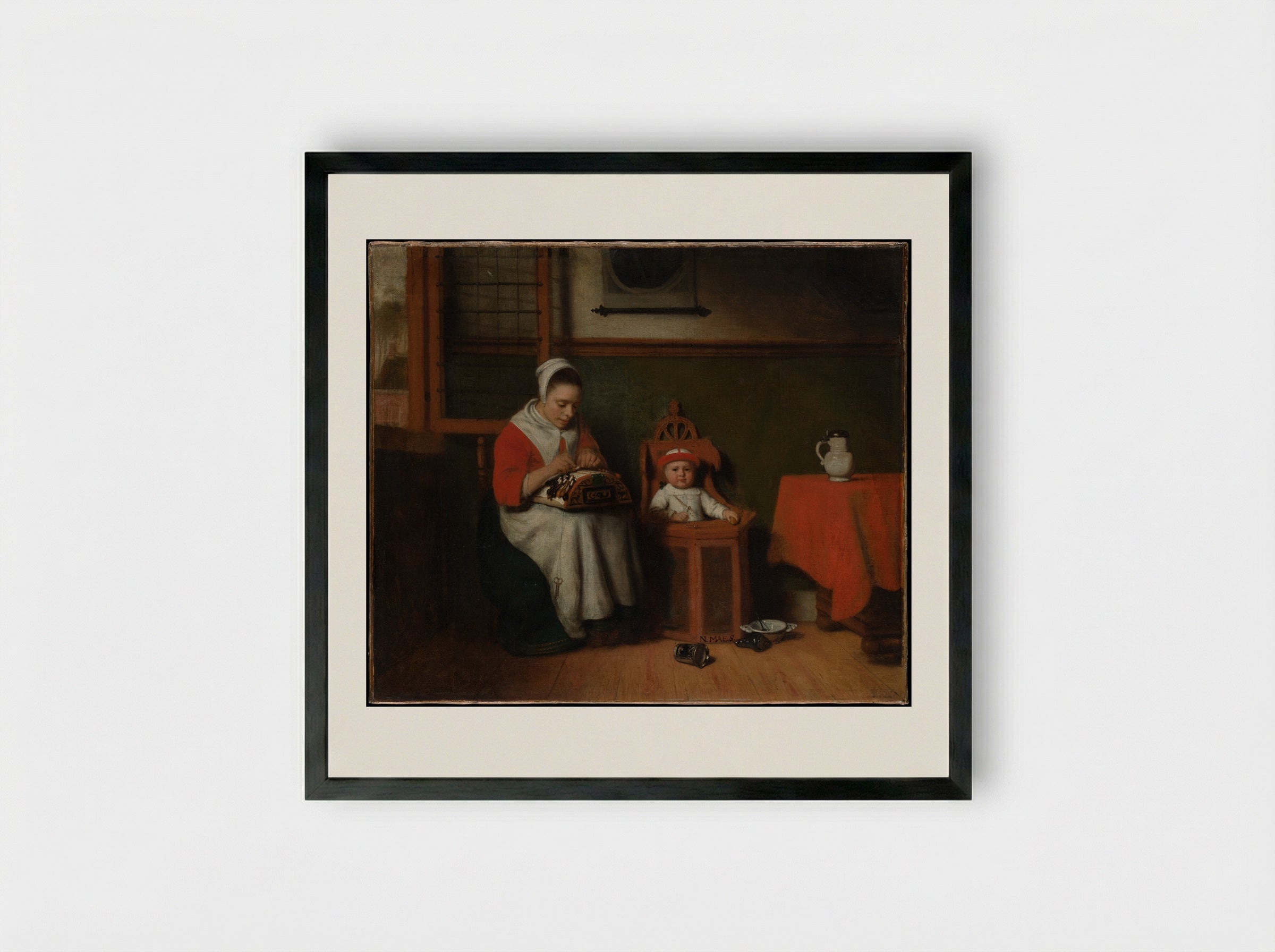 The Lacemaker - Nicolaes Maes - Framed Print Black