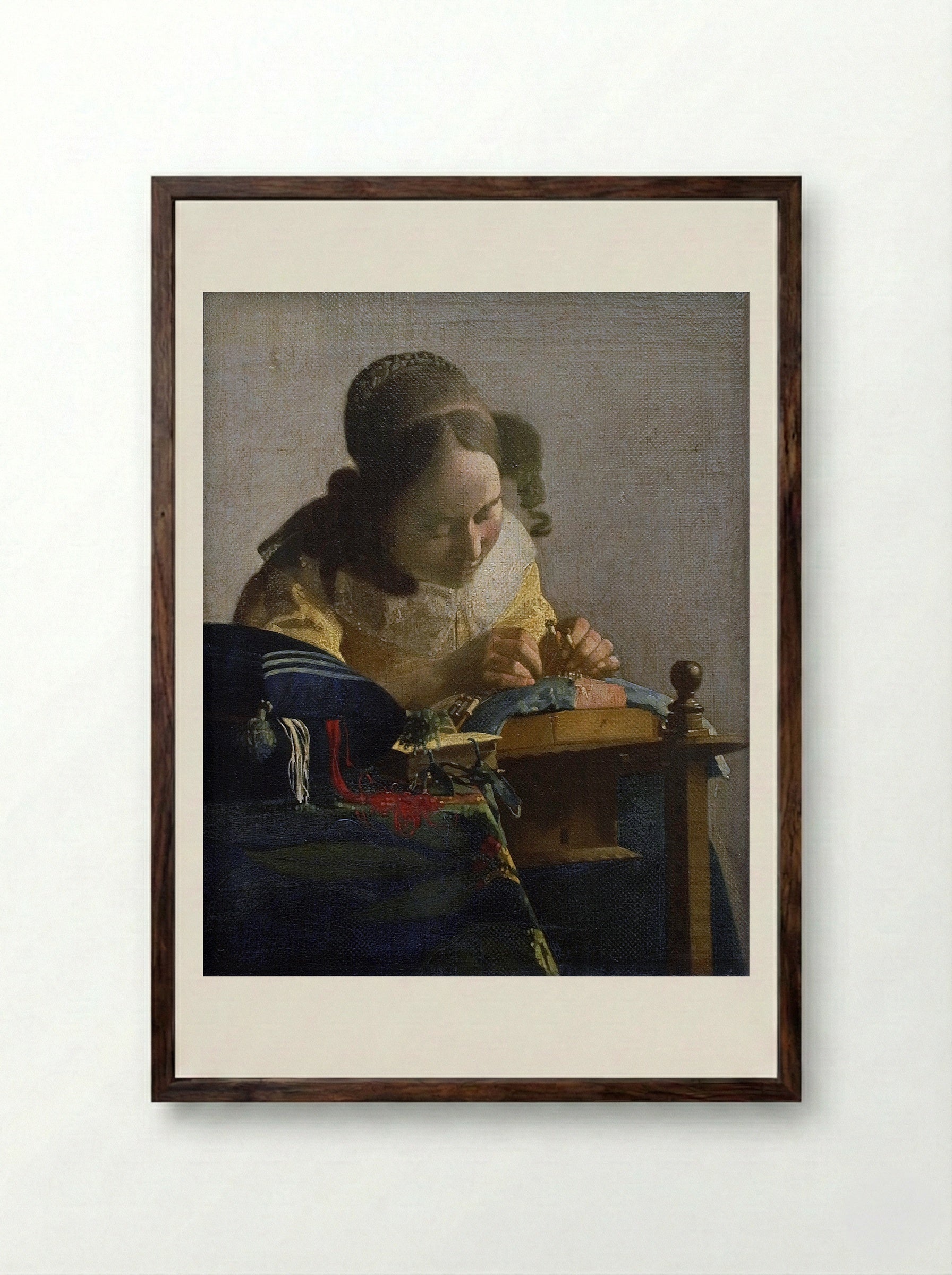 The Lacemaker - Johannes Vermeer - Framed Print Dark Wood