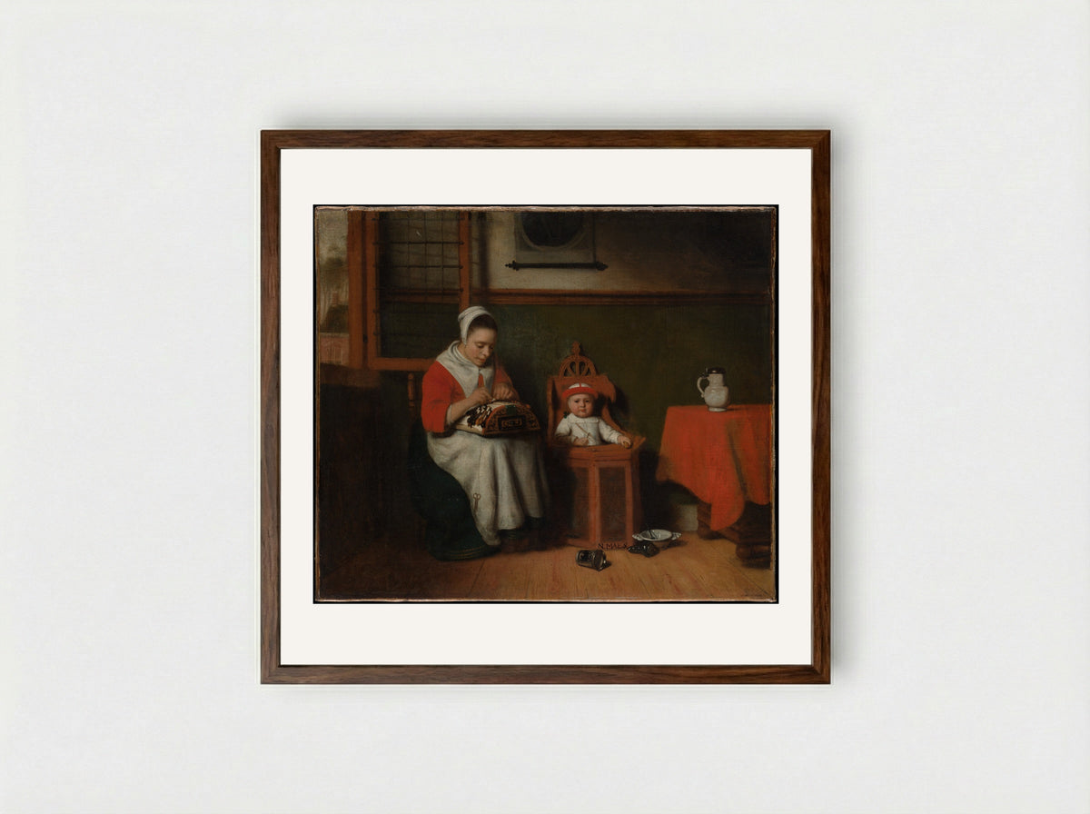 The Lacemaker - Nicolaes Maes - Framed Print Dark Wood
