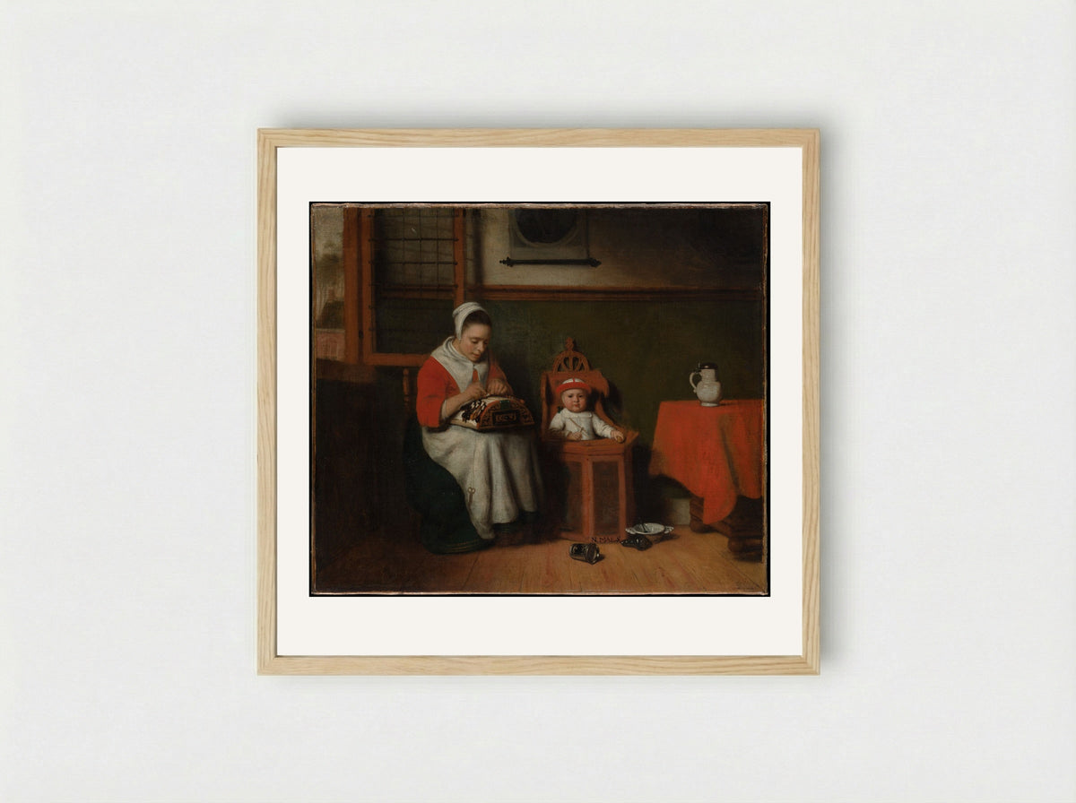 The Lacemaker - Nicolaes Maes - Framed Print Wood