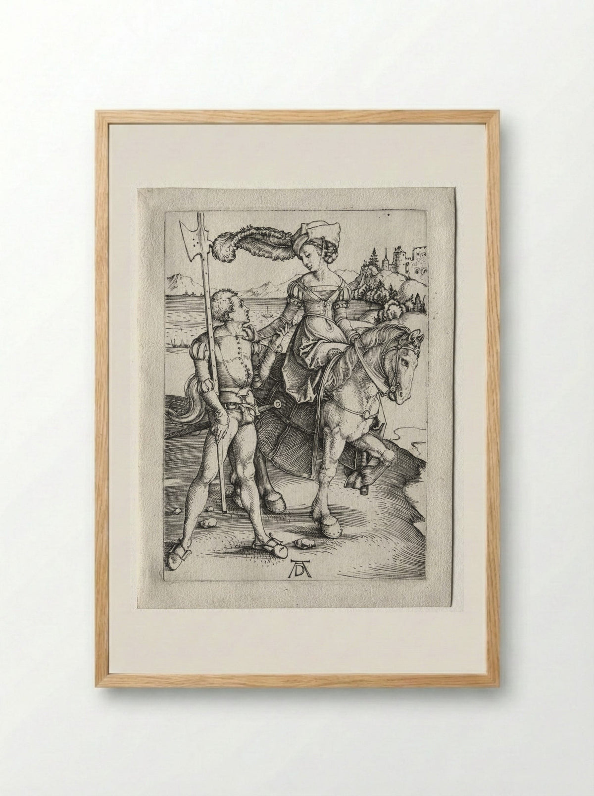 The Lady Riding and the Landsknecht - Albrecht Dürer - Framed Print Wood