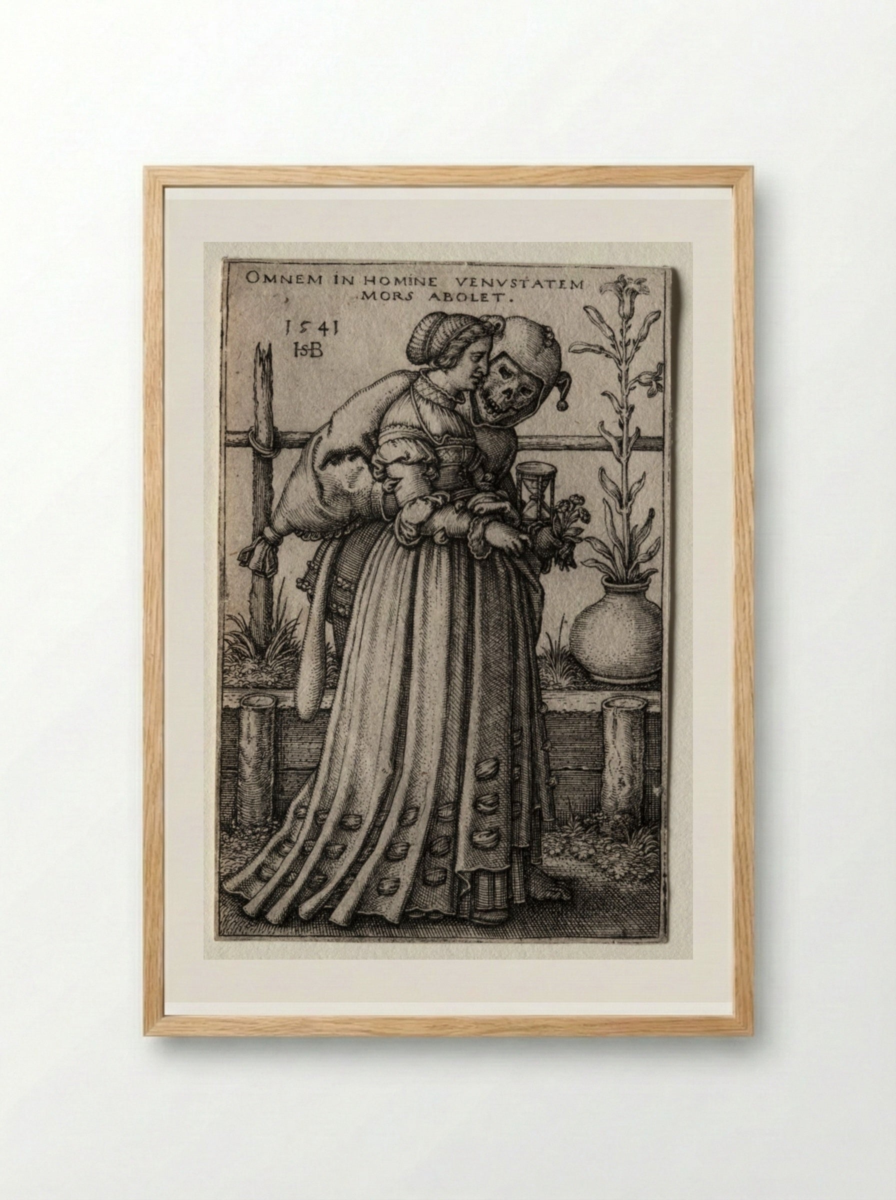 The Lady of Death Masquerading as a Fool - Hans Sebald Beham - Framed Print Wood