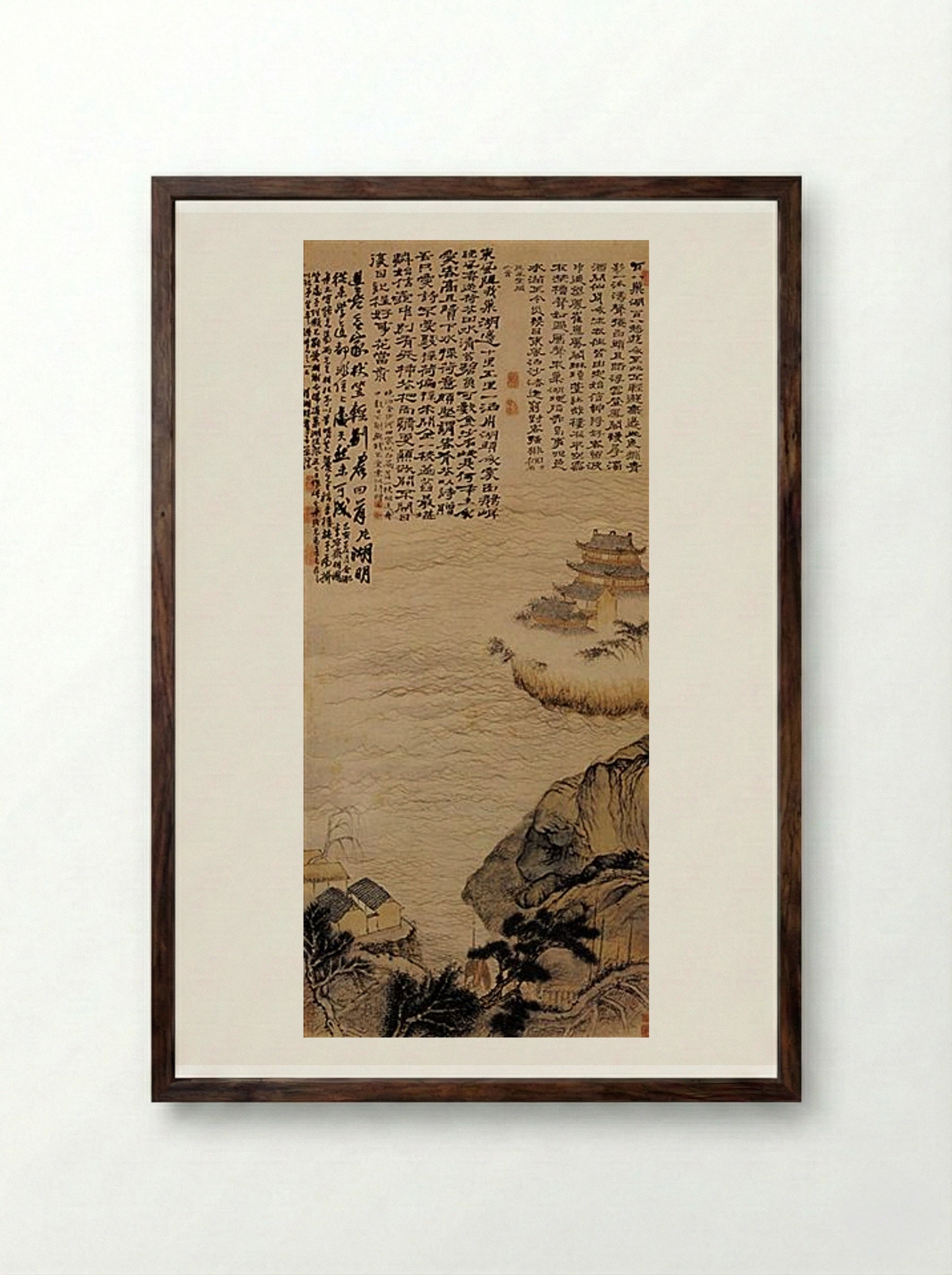The Lake Cao - Shitao - Framed Print Dark Wood