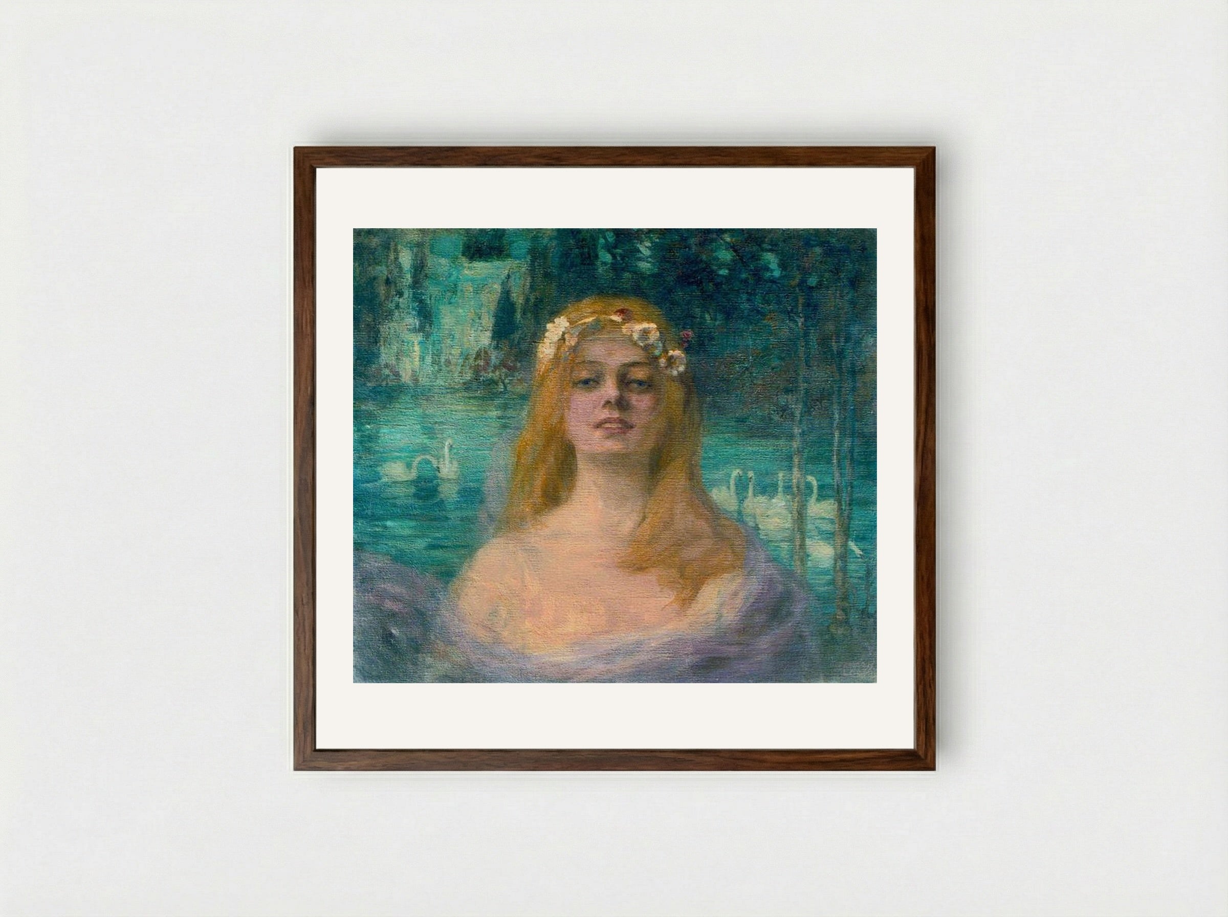 The Lake Fairy - Kimon Loghi - Framed Print Dark Wood