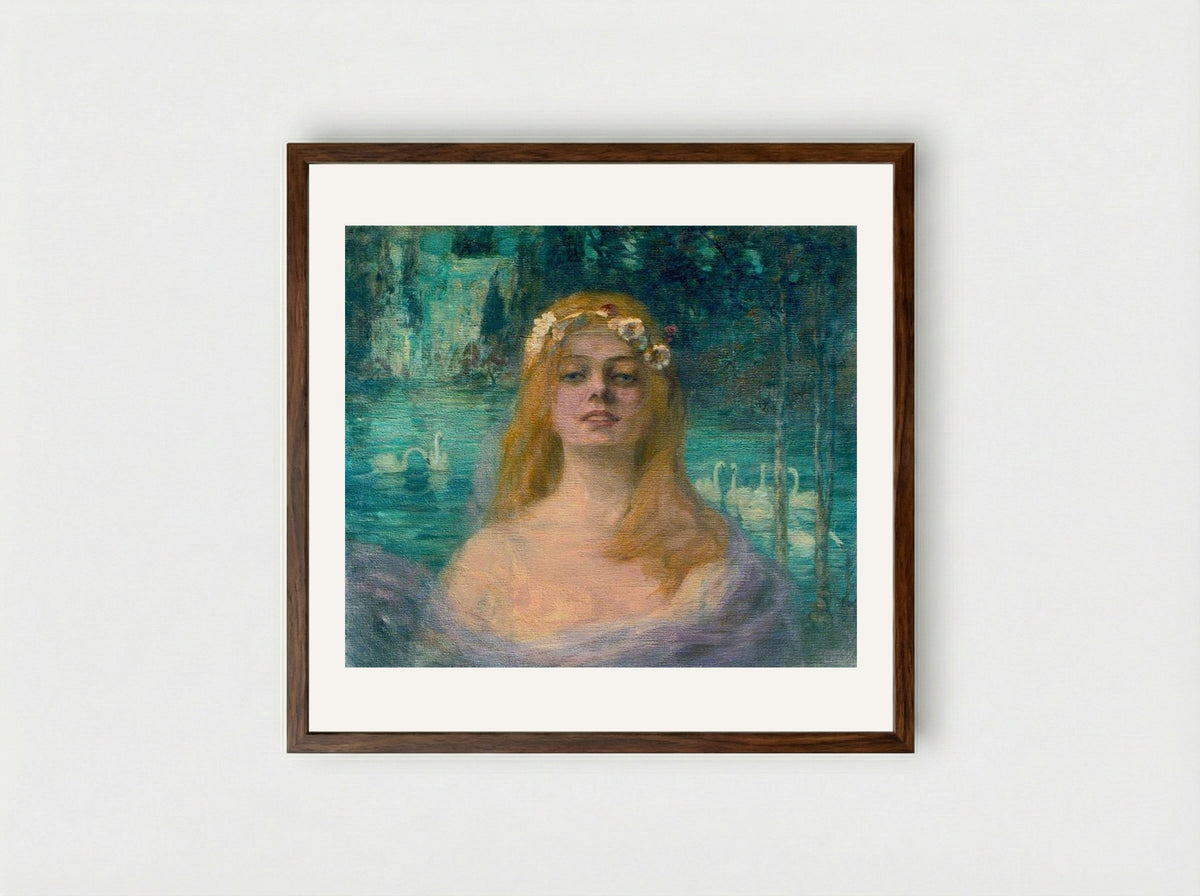 The Lake Fairy - Kimon Loghi - Framed Print Dark Wood