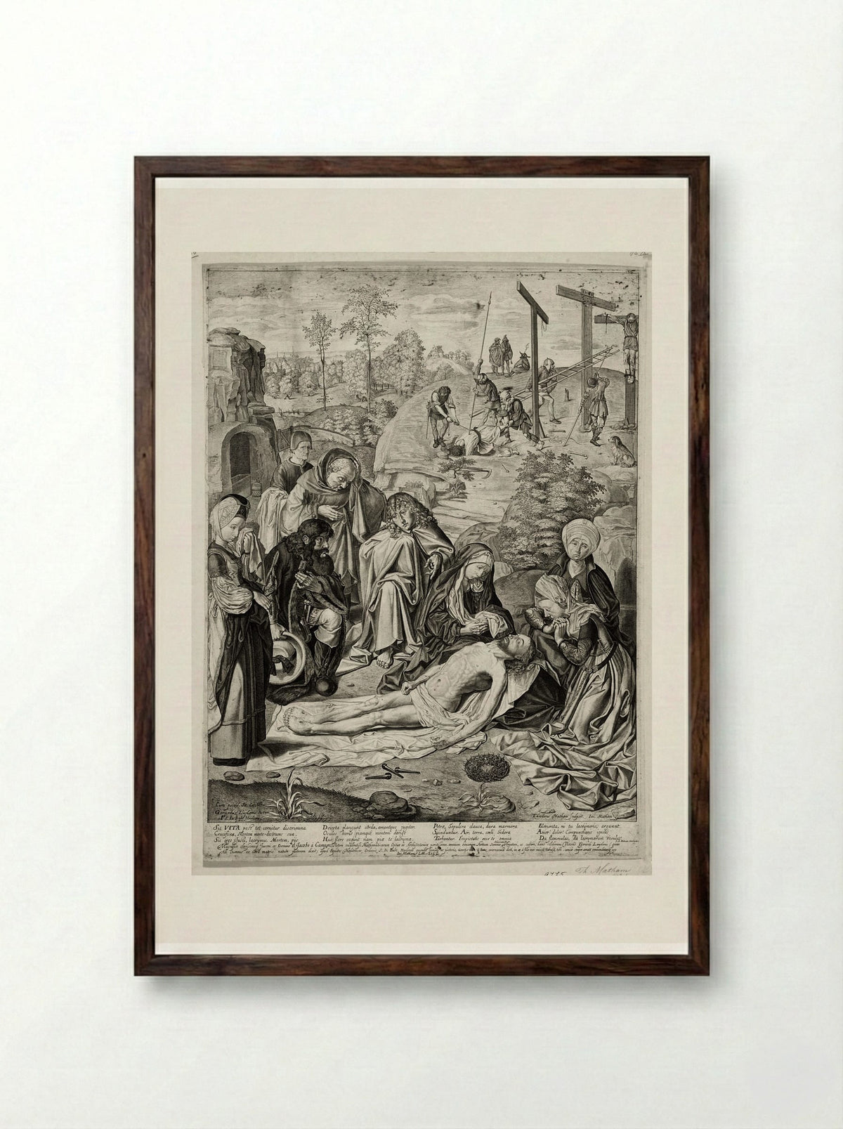 The Lamentation of Christ - Theodor Matham - Framed Print Dark Wood