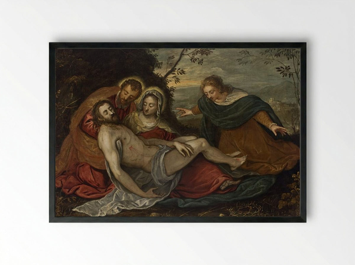 The Lamentation over the Dead Christ - Tintoretto - Framed Print Black
